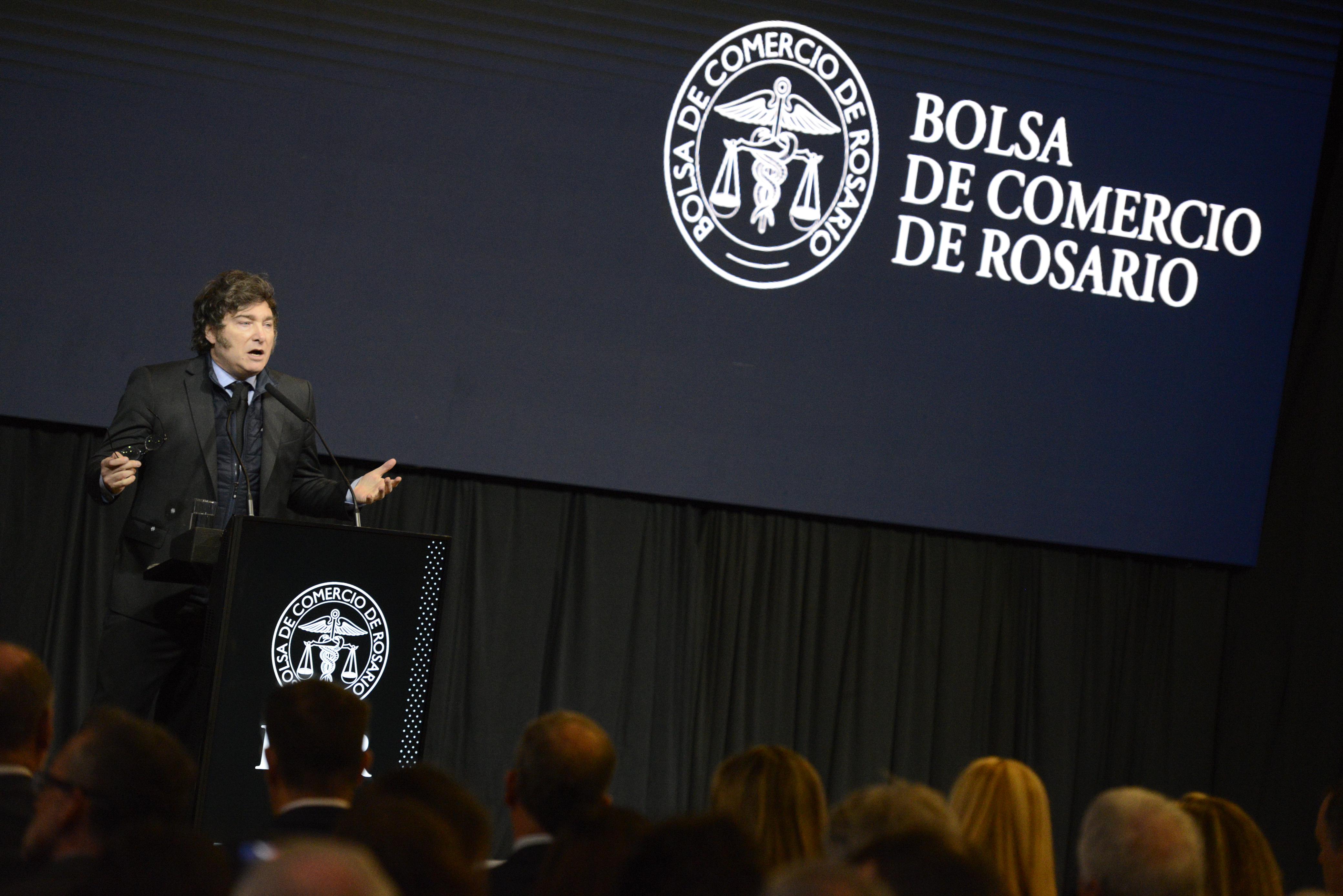 milei-bolsa-rosario-0145 Rosario, Argentina - 24 de agosto de 2024: El presidente Javier Milei dio un discurso durante el ...
