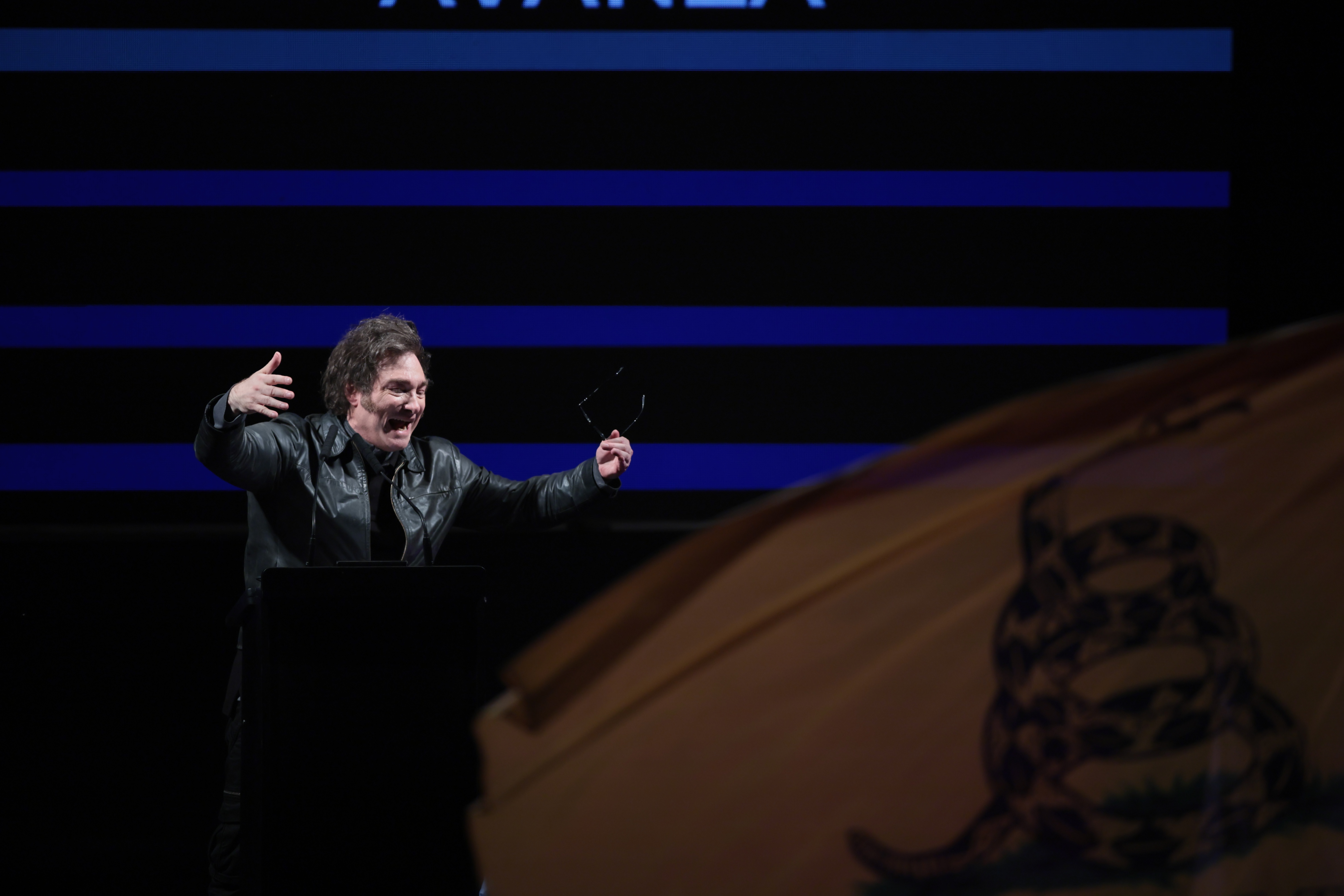 L_CO0378 Buenos Aires, Argentina - September 22, 2024: President Javier Milei presents the La Libertad Ava...