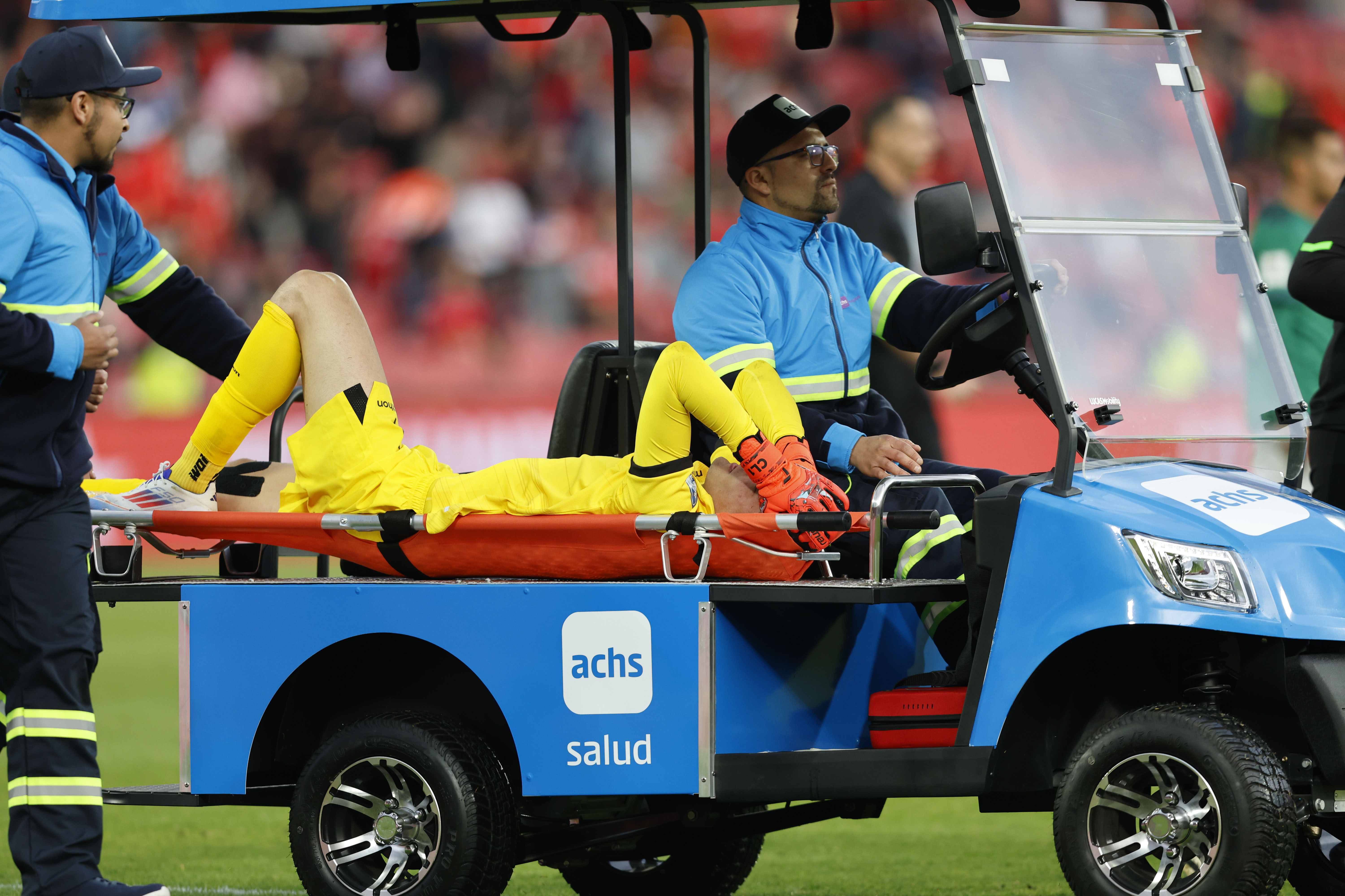 Santiago, Chile - September 10, 2024: Carlos Lampe de Bolivia goes out injured today against Chil...