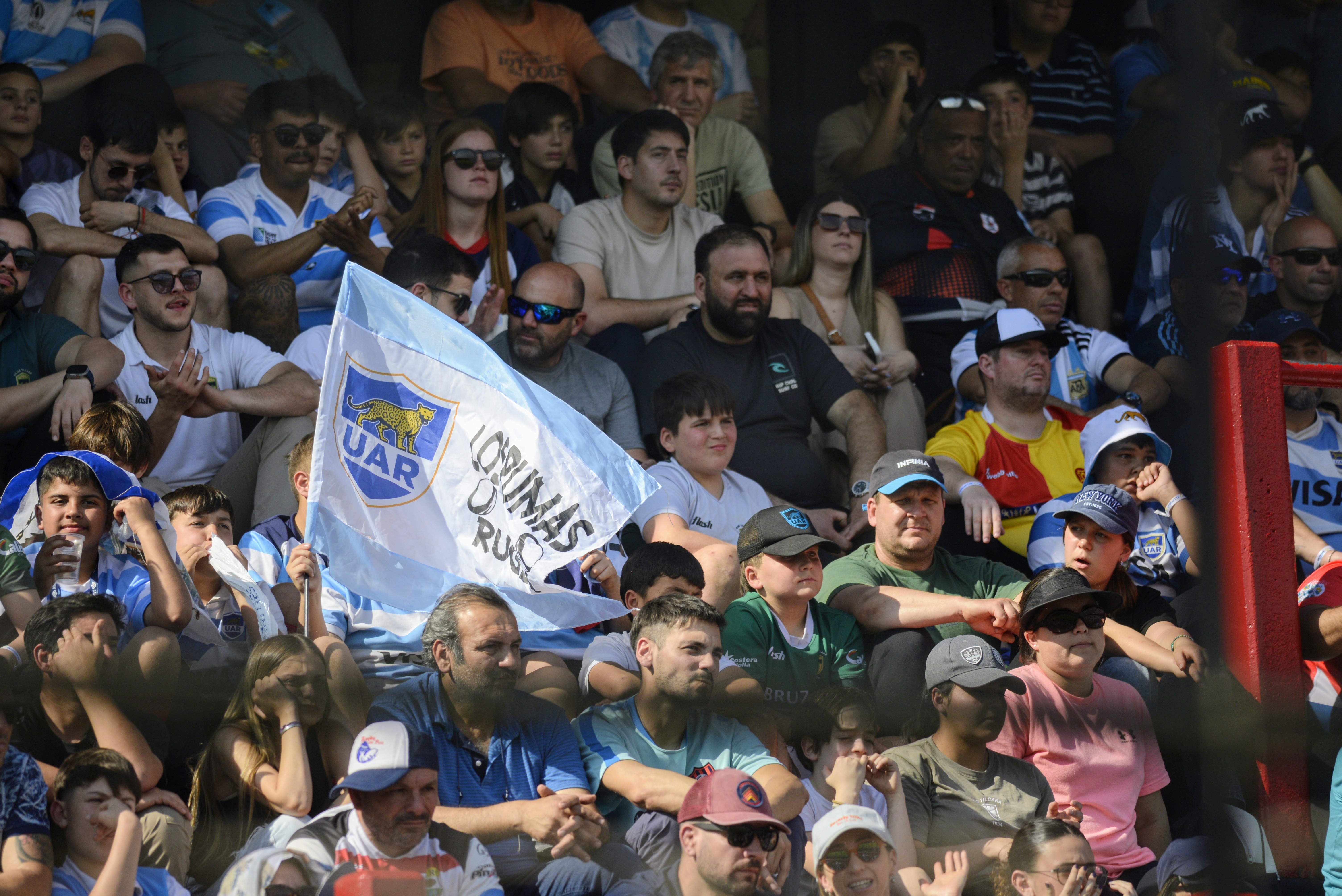 Buenos Aires, Argentina - September 7, 2034: Argentine Fans of rugby in the stadium. The Pumas wi...