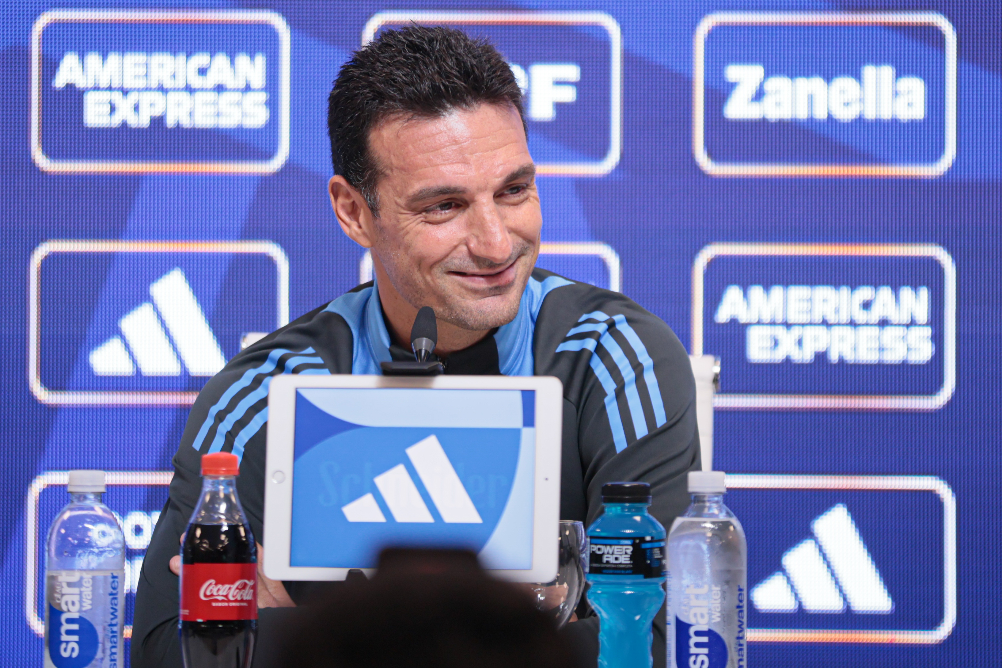 Lionel Scaloni Argentine Coach in Press Conference Buenos Aires, Argentina - October 14, 2024: Lionel Scaloni, coach of the Argentine national team,...