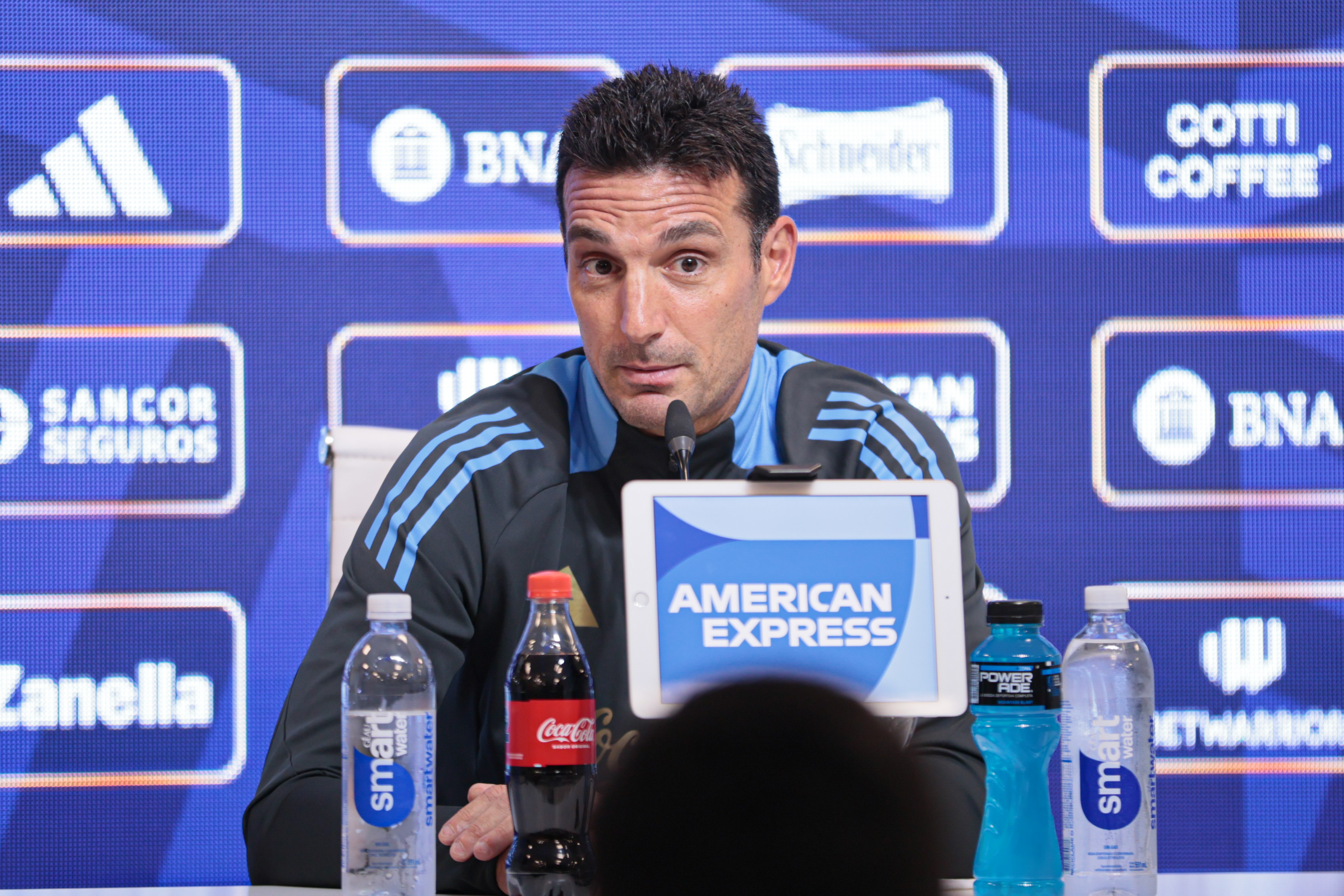 Lionel Scaloni Argentine Coach in Press Conference Buenos Aires, Argentina - October 14, 2024: Lionel Scaloni, coach of the Argentine national team,...