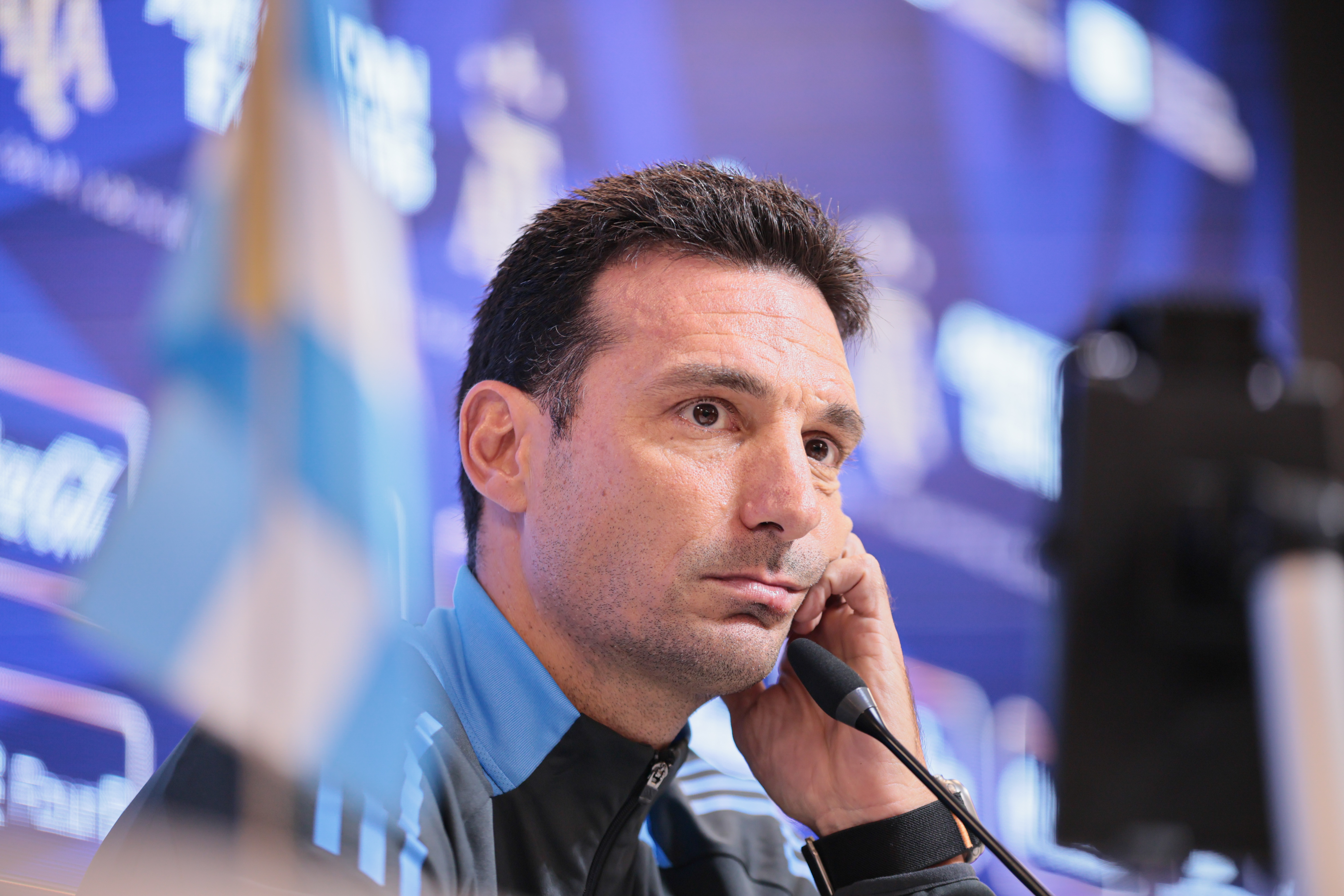Lionel Scaloni Argentine Coach in Press Conference Buenos Aires, Argentina - October 14, 2024: Lionel Scaloni, coach of the Argentine national team,...