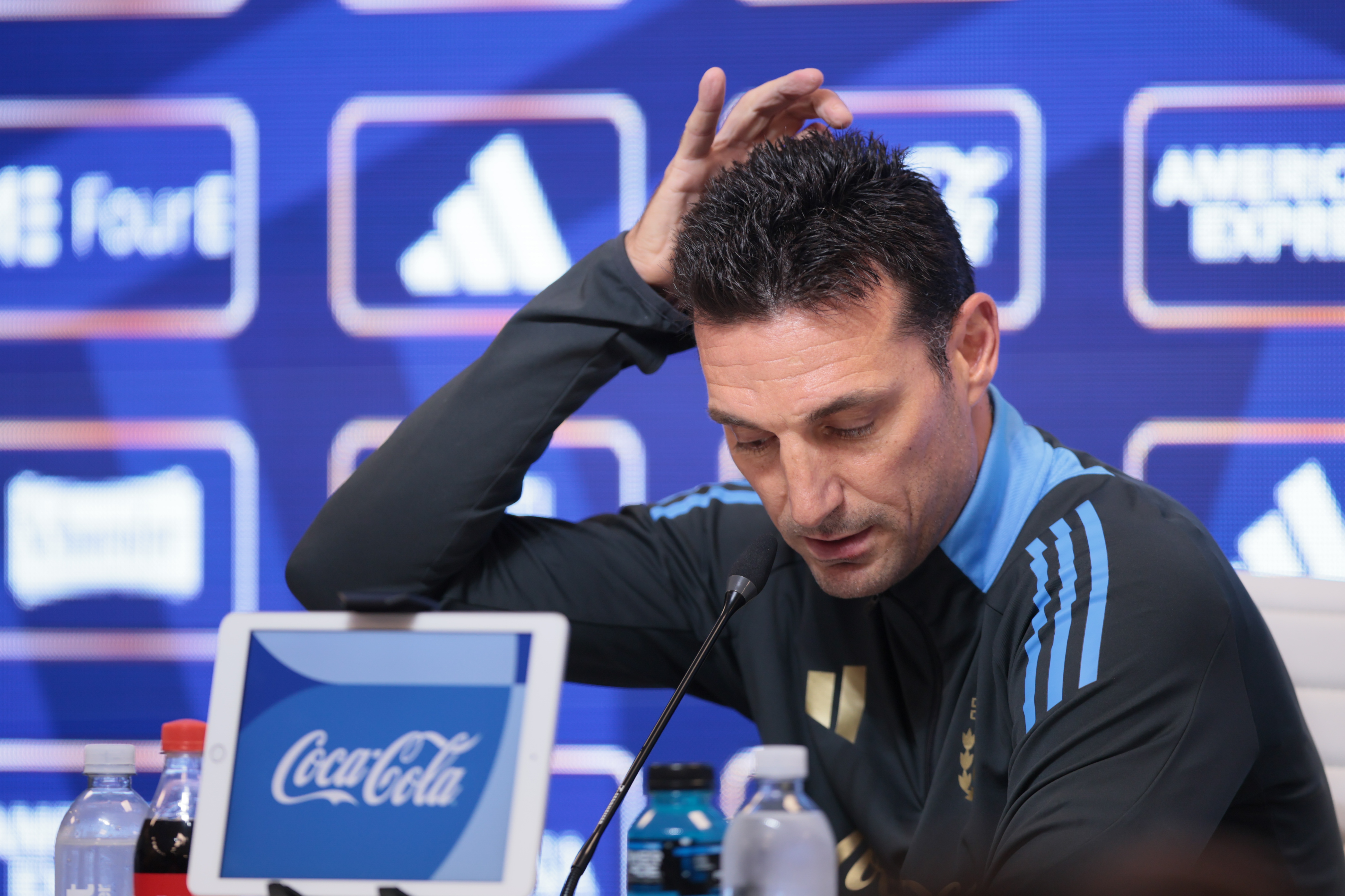 Lionel Scaloni Argentine Coach in Press Conference Buenos Aires, Argentina - October 14, 2024: Lionel Scaloni, coach of the Argentine national team,...