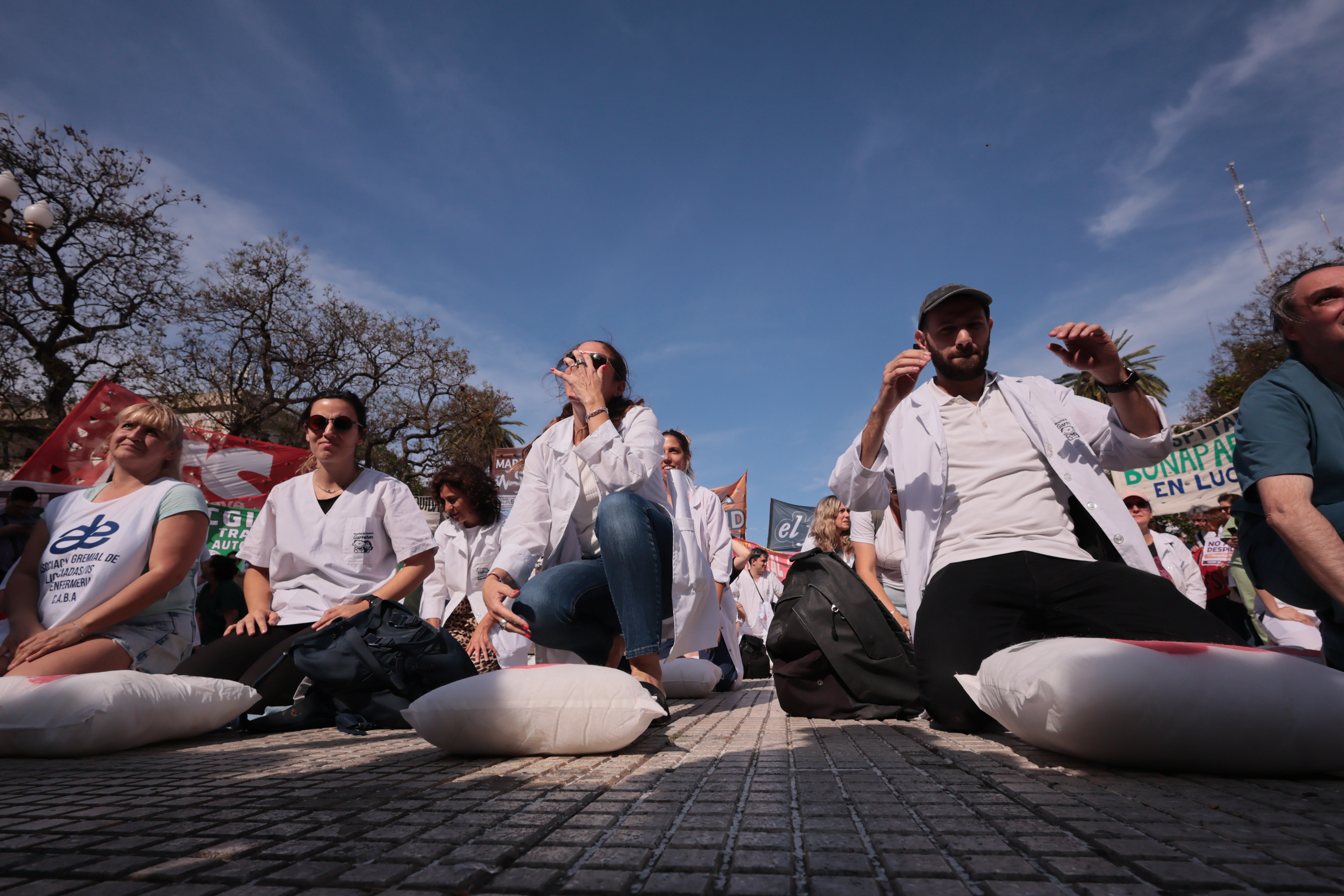 Buenos Aires, Argentina - October 22, 2024: Teachers, healthcare workers, students, and professio...