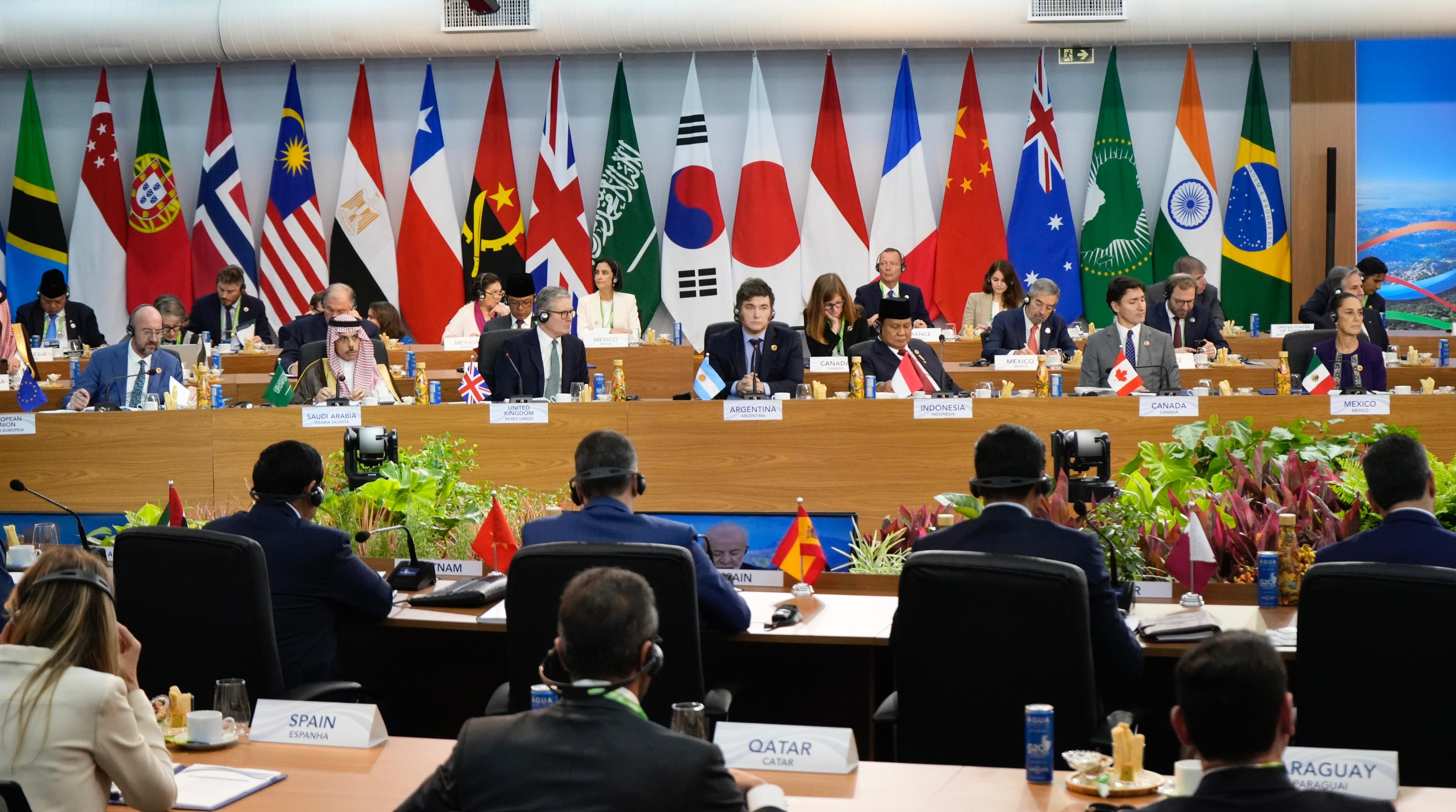 President Milei Participates in Plenary Session at G-20 Summit in Rio de Janeiro Rio de Janeiro, Brazil - November 18, 2024: Javier Milei, President of Argentina, takes part in t...
