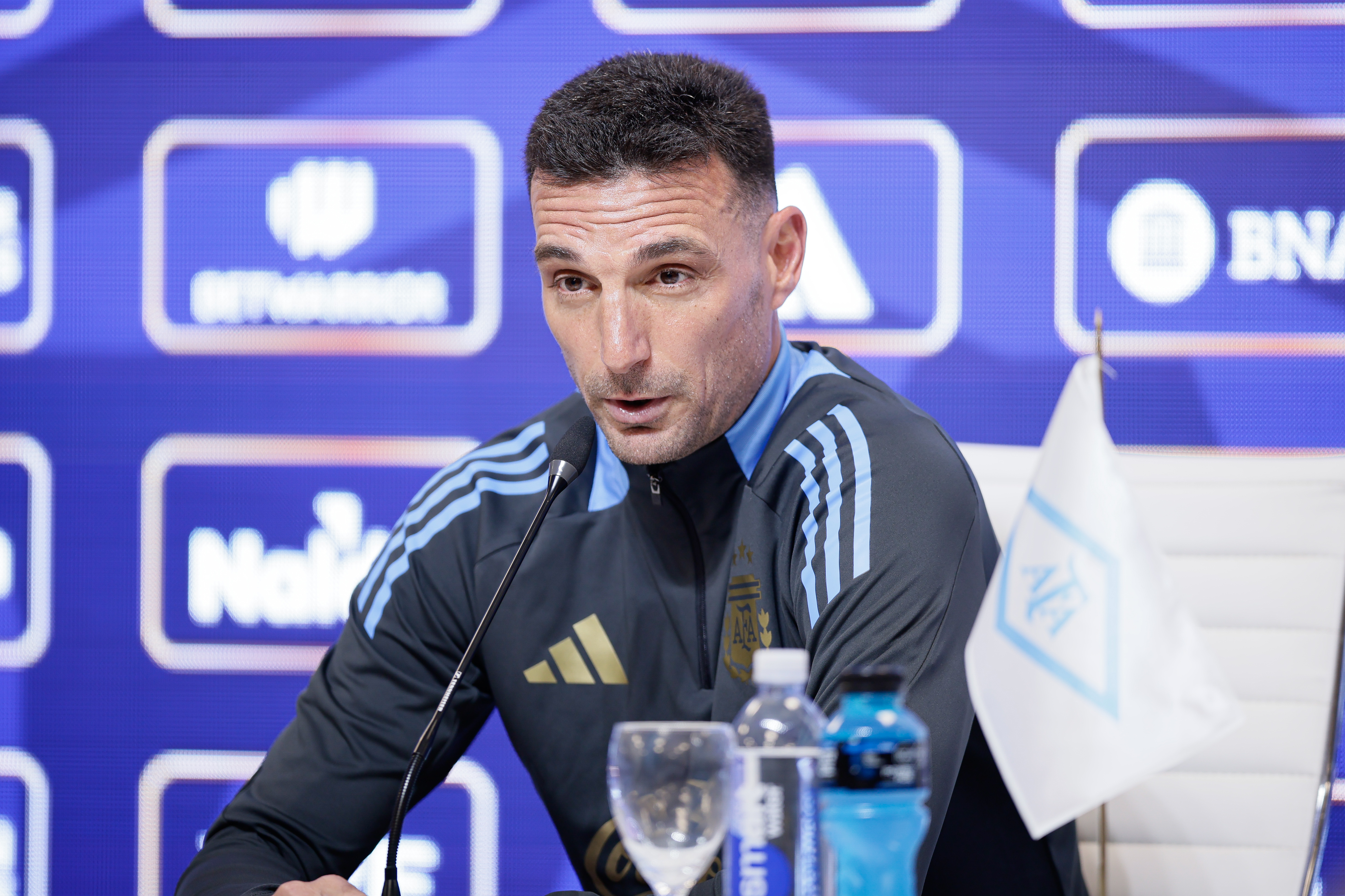 Lionel Scaloni Holds Press Conference Expressing Optimism Despite Recent Setback Against Paraguay Ezeiza, Argentina - November 18, 2024: Argentine national football team coach Lionel Scaloni addr...