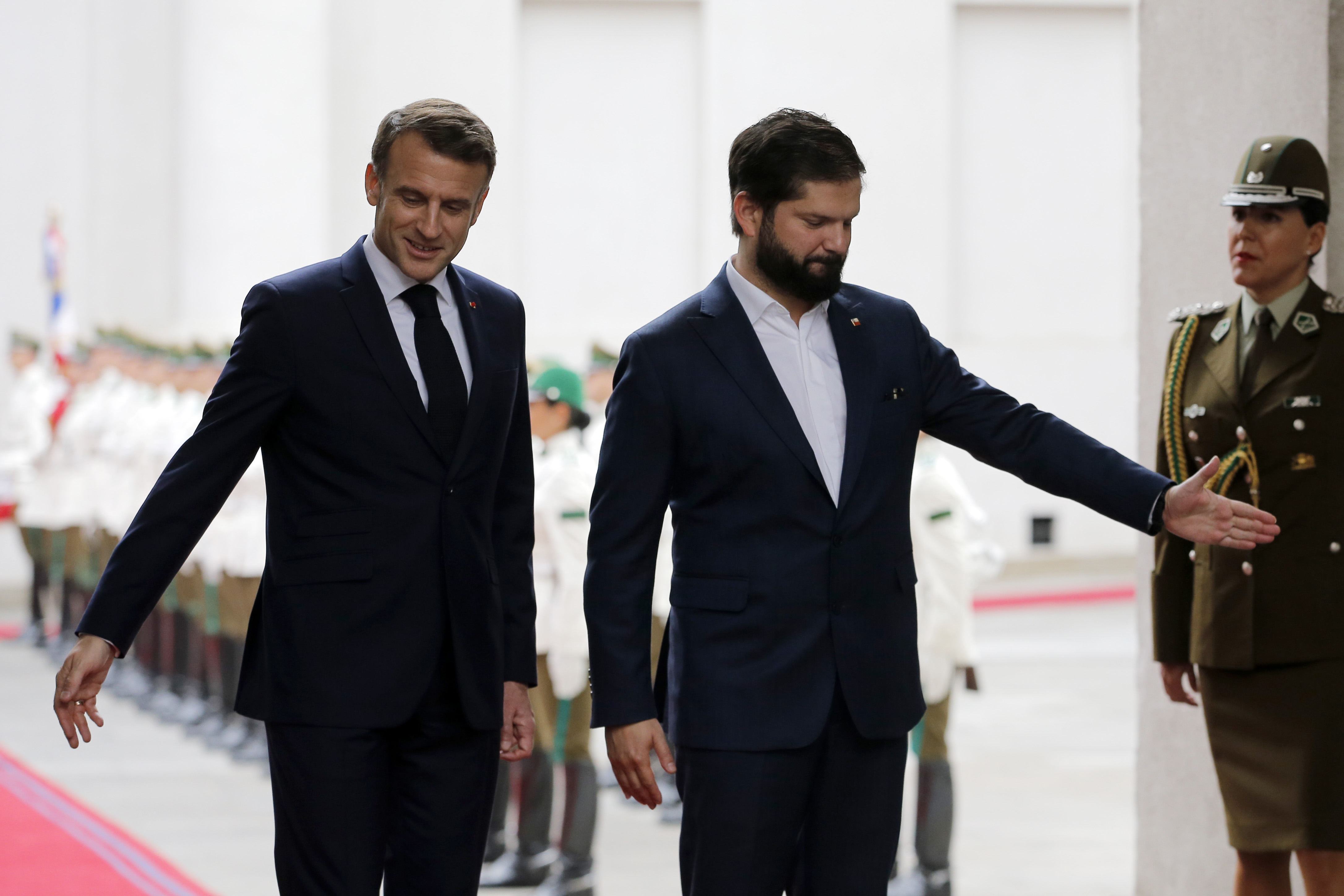 Santiago, Chile - November 20, 2024: French President Emmanuel Macron met with Chilean President ...
