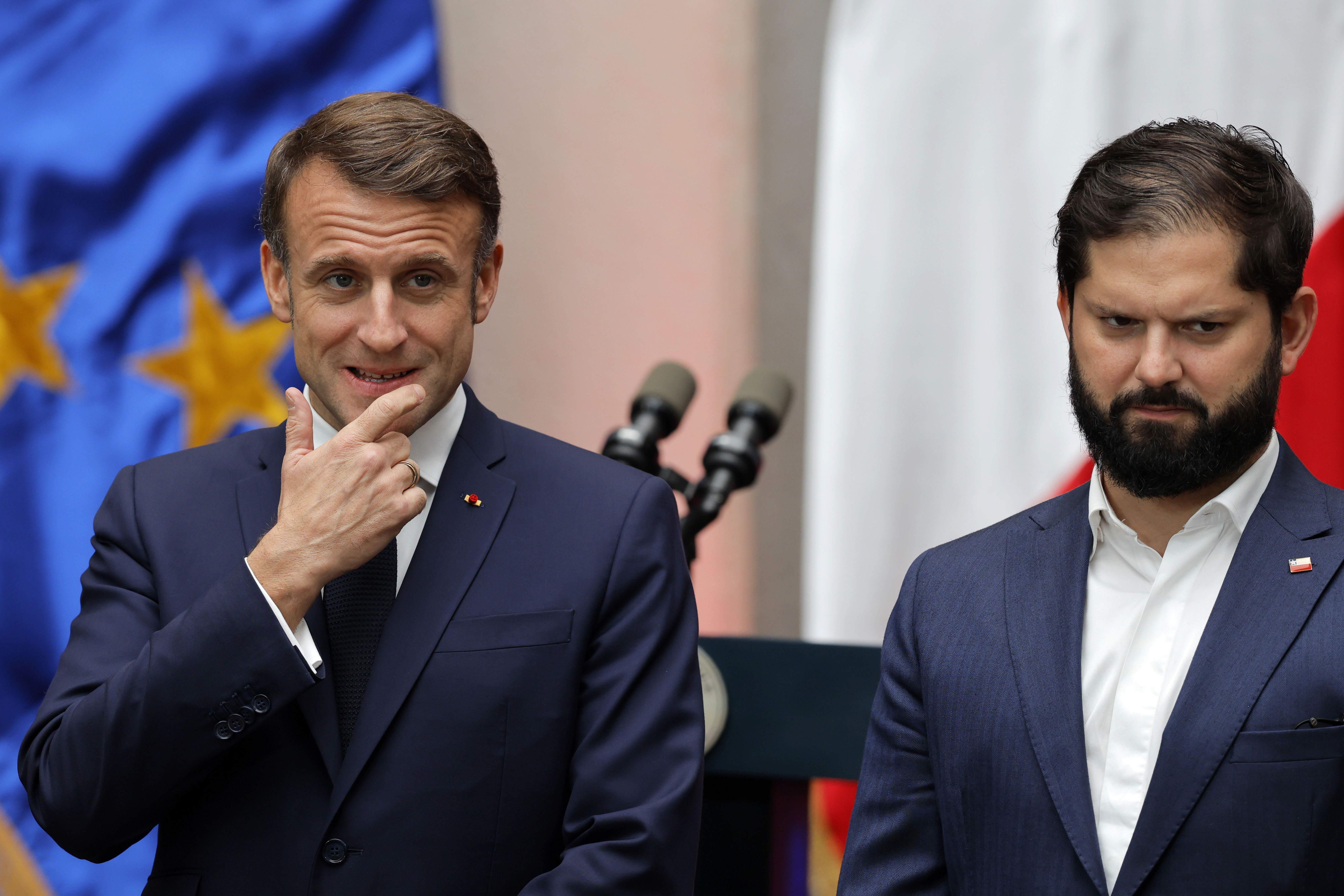 Macron and Boric Discuss Bilateral Cooperation in Santiago Santiago, Chile - November 20, 2024: French President Emmanuel Macron met with Chilean President ...