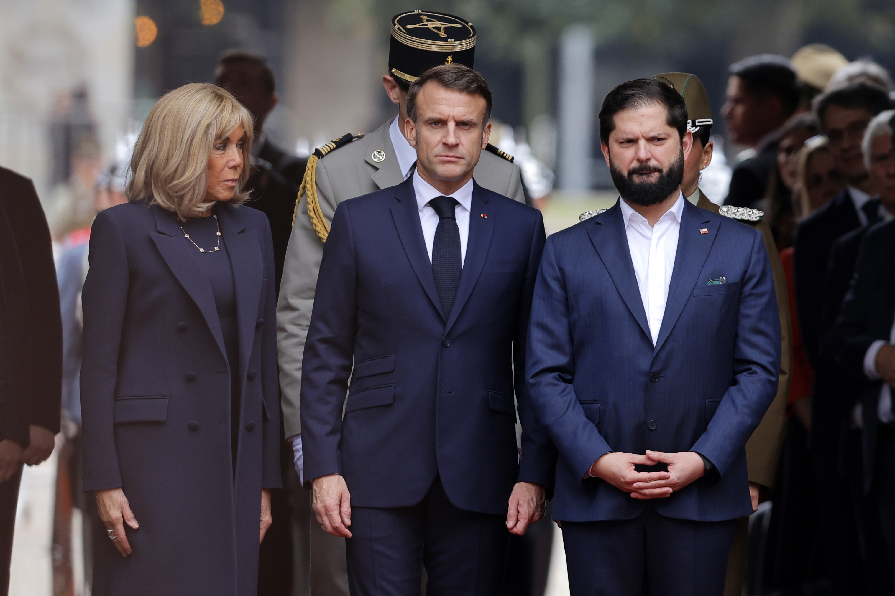 Santiago, Chile - November 20, 2024: French President Emmanuel Macron met with Chilean President ...