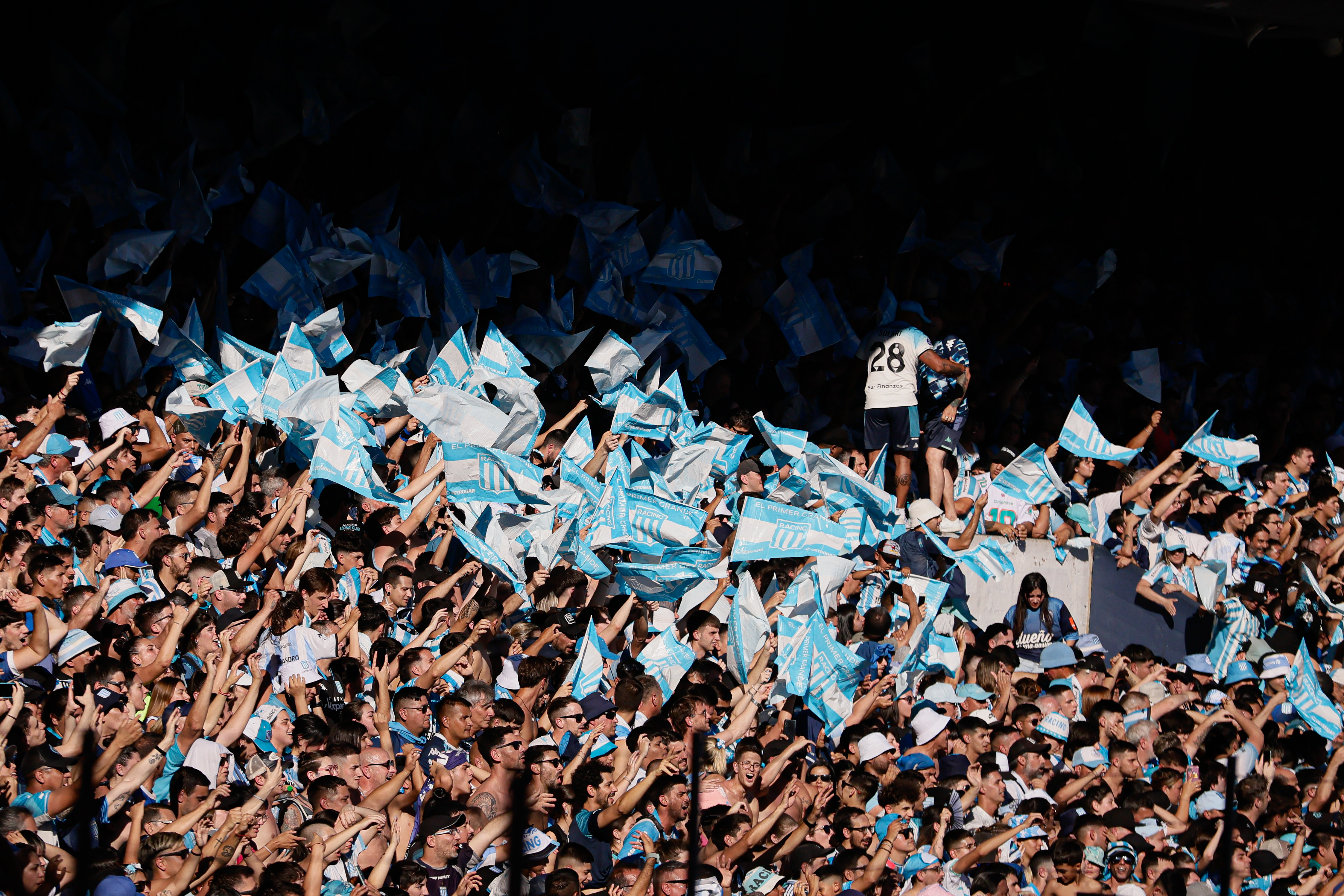 Supporters of Racing Club Unite at Estadio Presidente Perón Avellaneda, Argentina - November 23, 2024: Fans of Racing Club de Avellaneda gather at the Estadi...