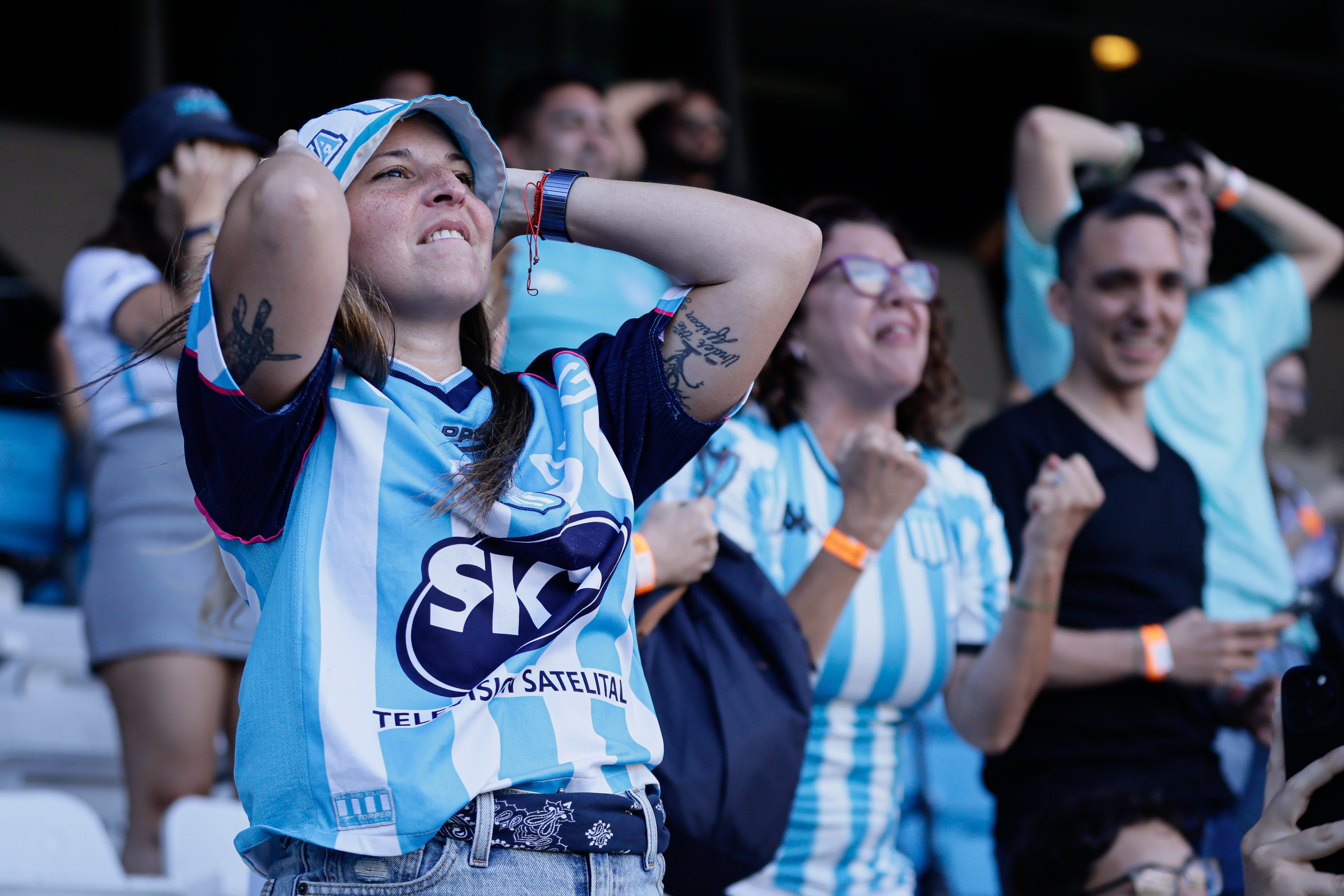 Supporters of Racing Club Unite at Estadio Presidente Perón Avellaneda, Argentina - November 23, 2024: Fans of Racing Club de Avellaneda gather at the Estadi...