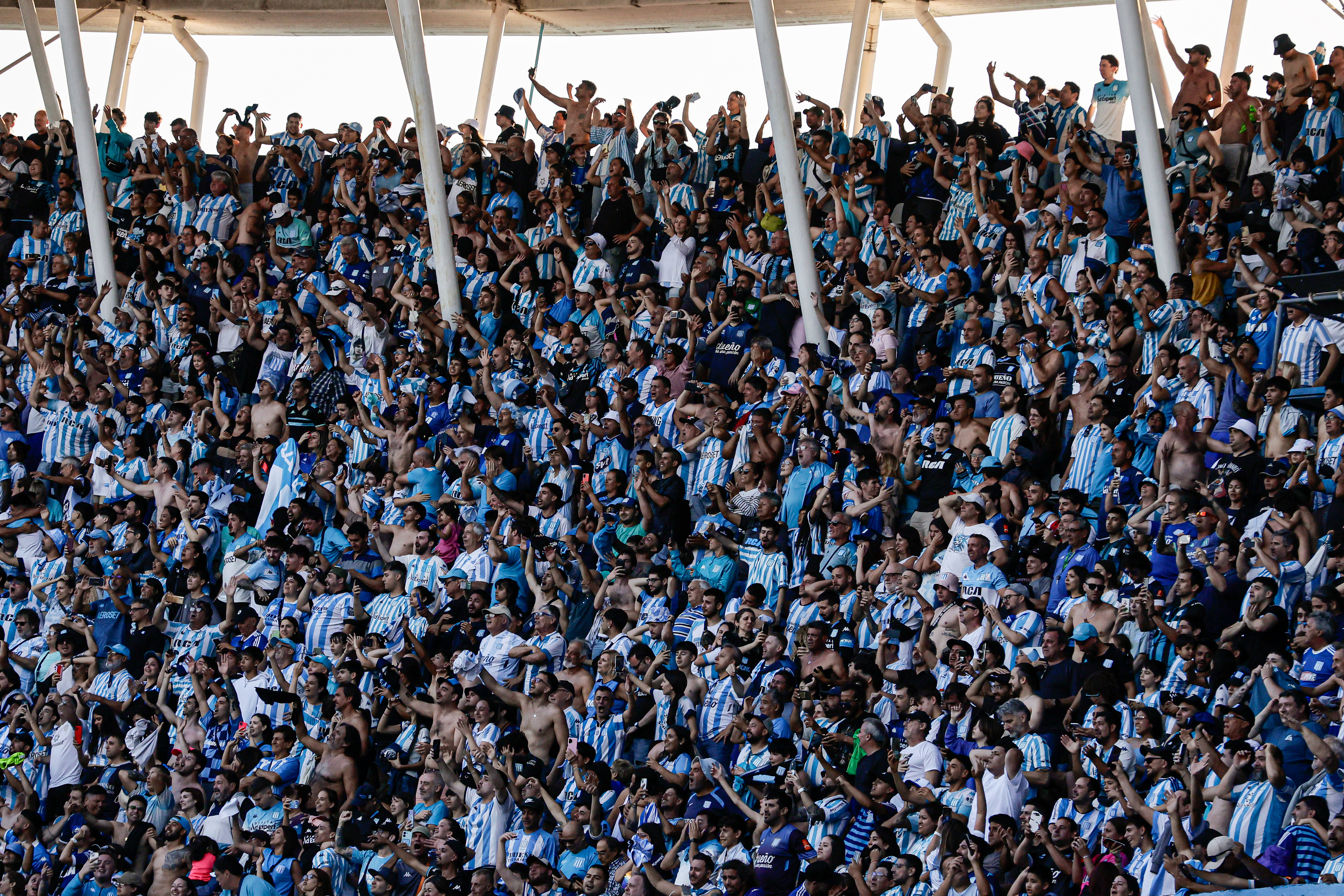 Supporters of Racing Club Unite at Estadio Presidente Perón Avellaneda, Argentina - November 23, 2024: Fans of Racing Club de Avellaneda gather at the Estadi...