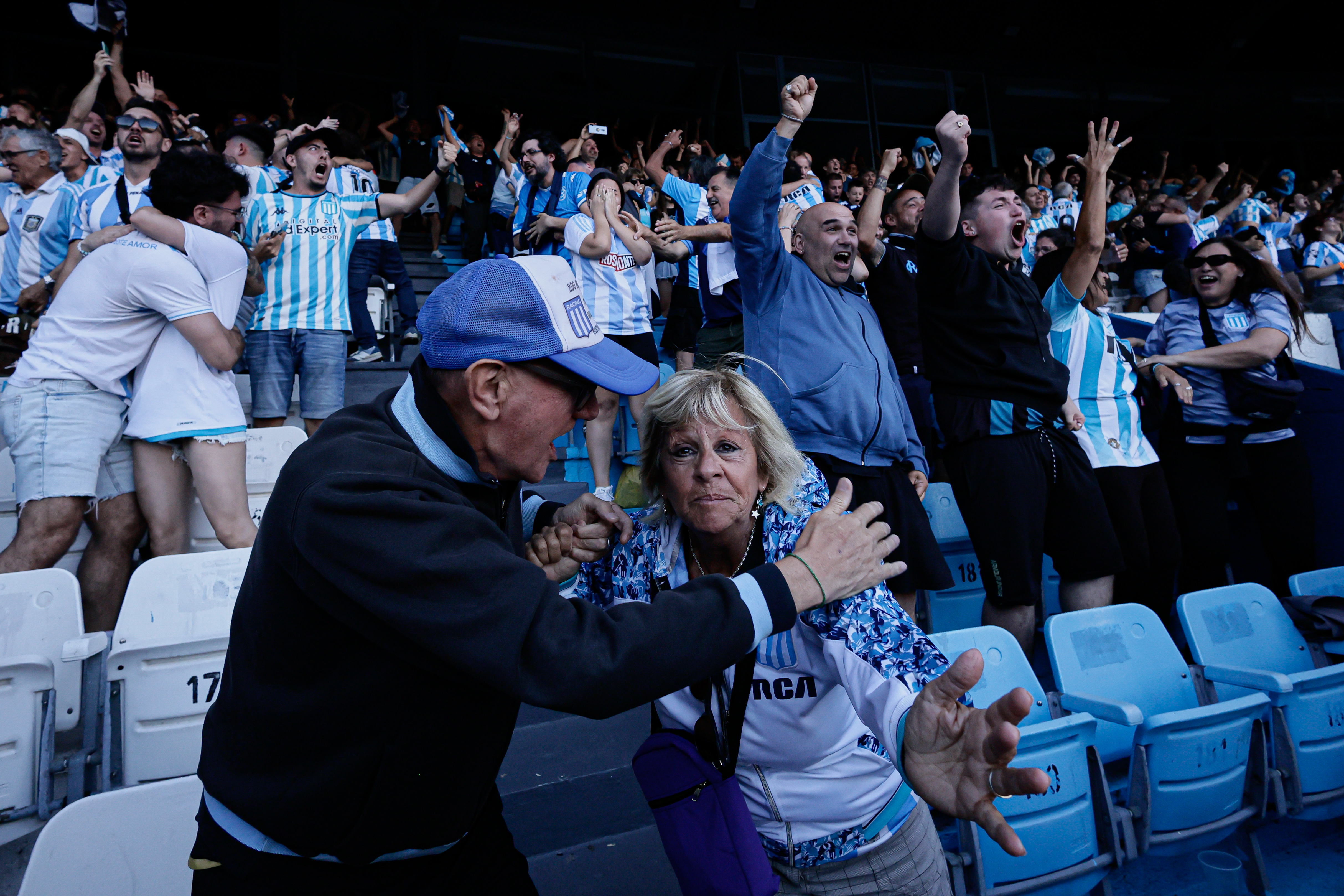 Supporters of Racing Club Unite at Estadio Presidente Perón Avellaneda, Argentina - November 23, 2024: Fans of Racing Club de Avellaneda gather at the Estadi...