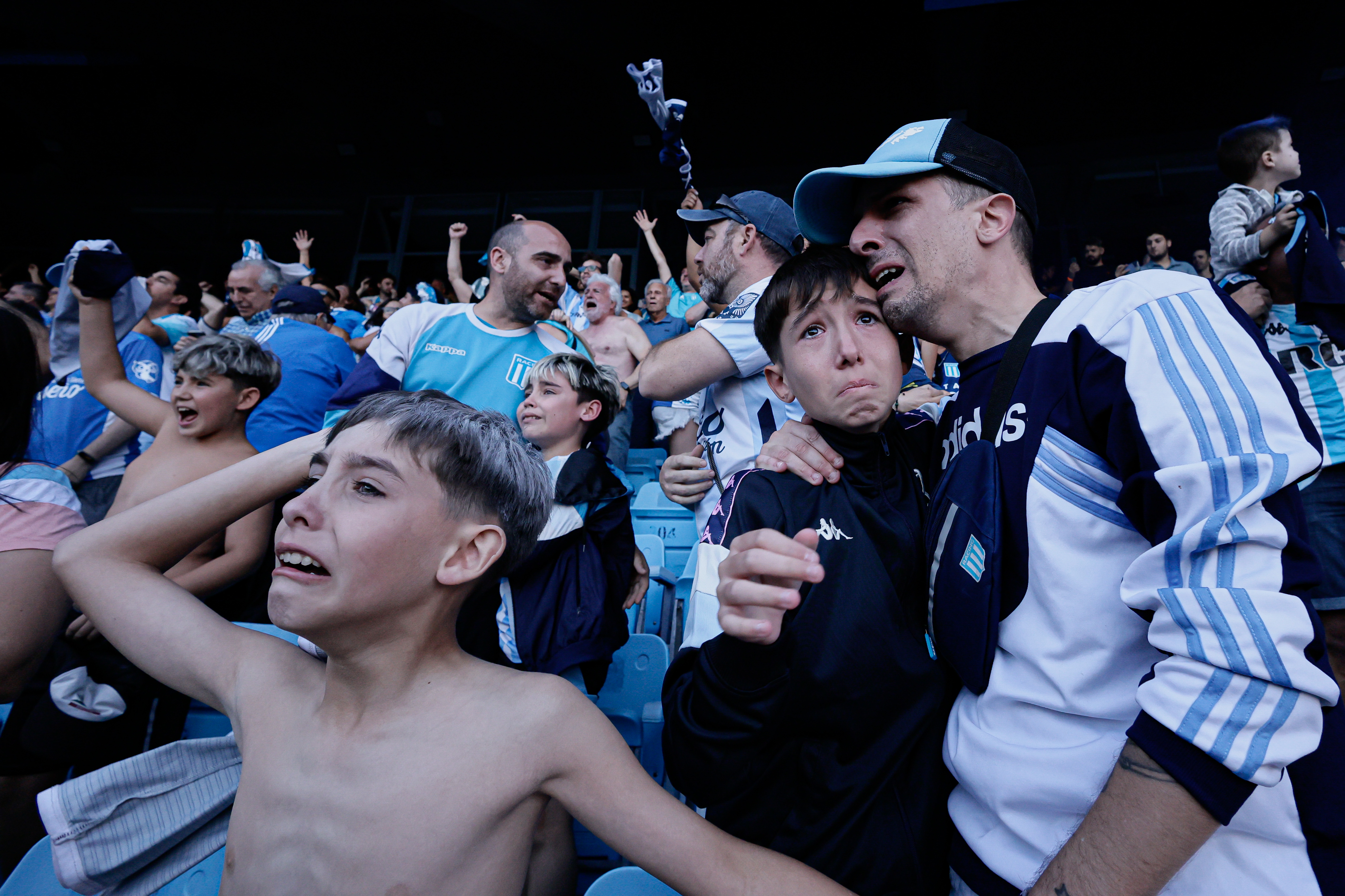 Supporters of Racing Club Unite at Estadio Presidente Perón Avellaneda, Argentina - November 23, 2024: Fans of Racing Club de Avellaneda gather at the Estadi...