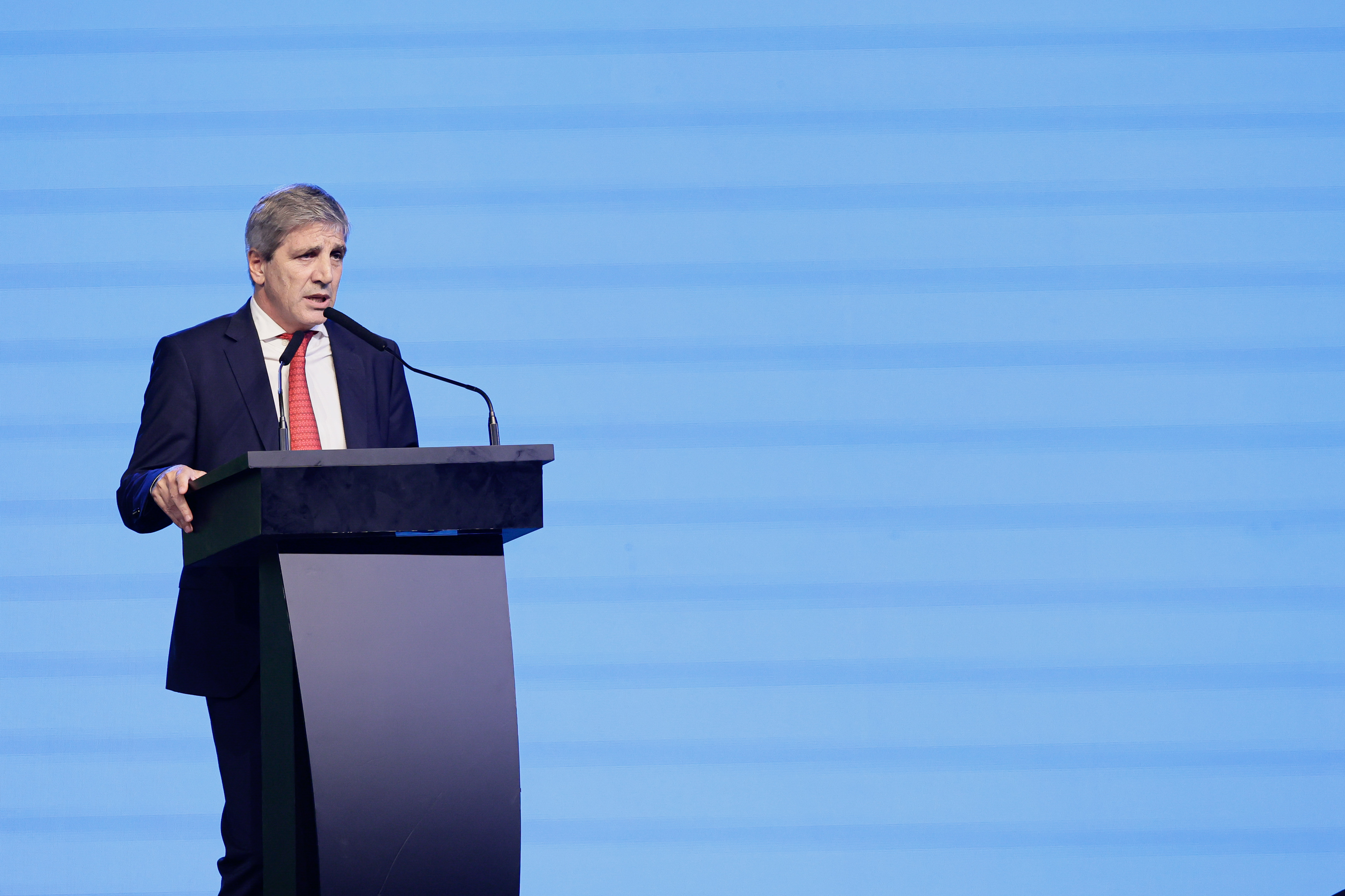 Global Conservative Leaders Gather in Argentina for Landmark Political Conference Buenos Aires, Argentina - December 4, 2024: Luis Caputo, Argentine Minister of Economy speaks in ...