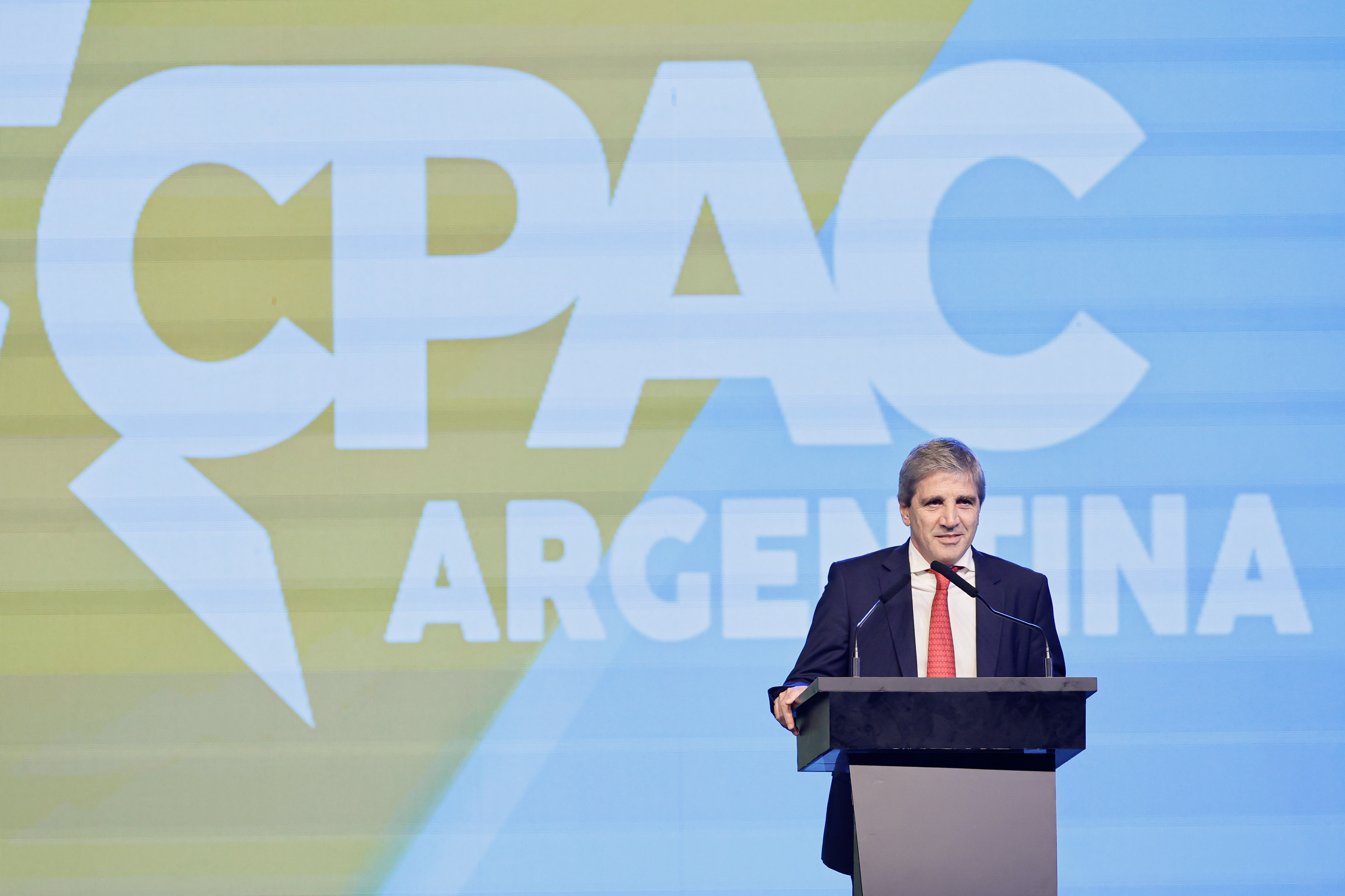 Global Conservative Leaders Gather in Argentina for Landmark Political Conference Buenos Aires, Argentina - December 4, 2024: Luis Caputo, Argentine Minister of Economy speaks in ...
