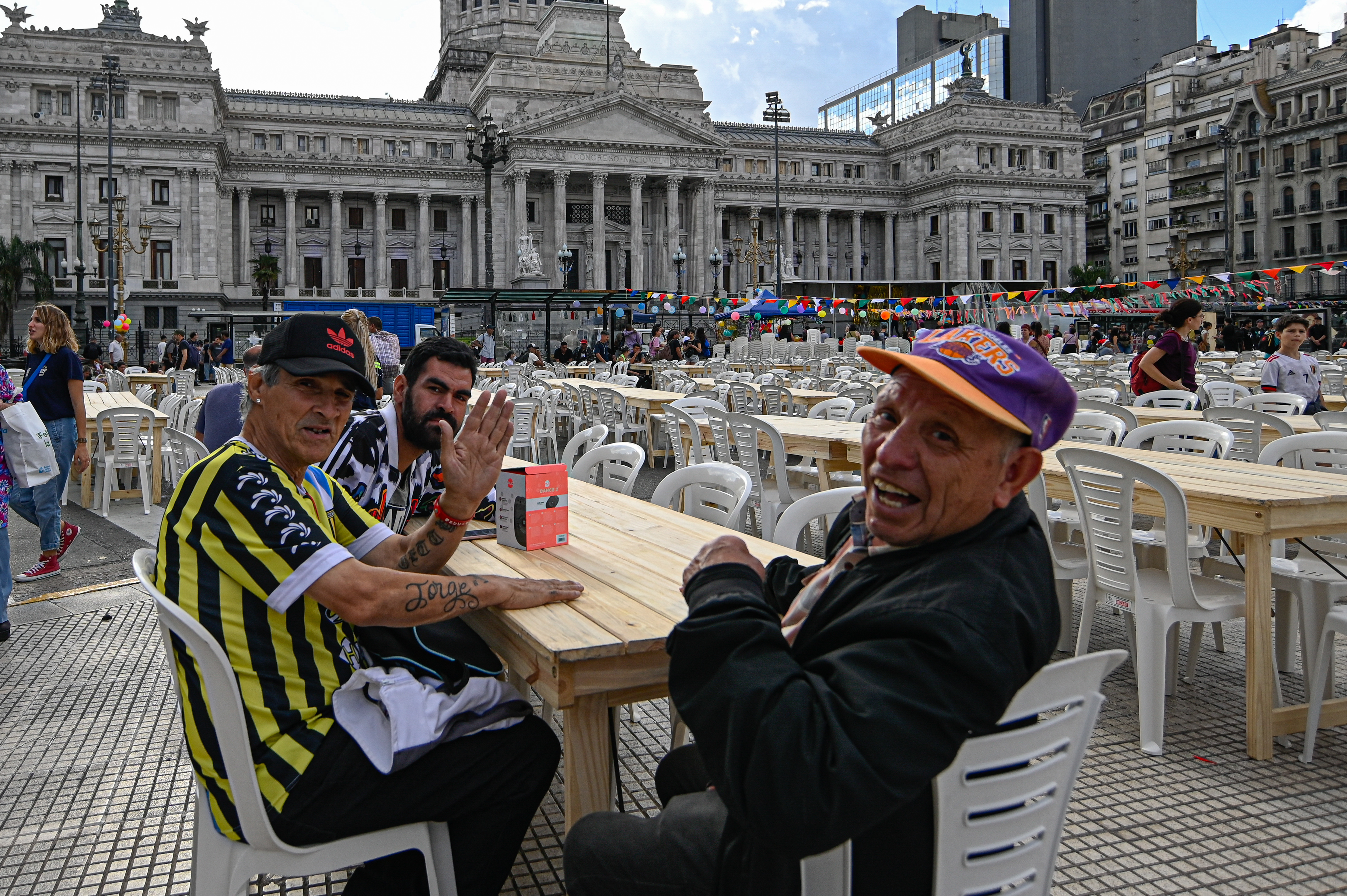 LU_JMB5715 Buenos Aires, Argentina - December 24, 2024: Social movements gather in front of the National Con...