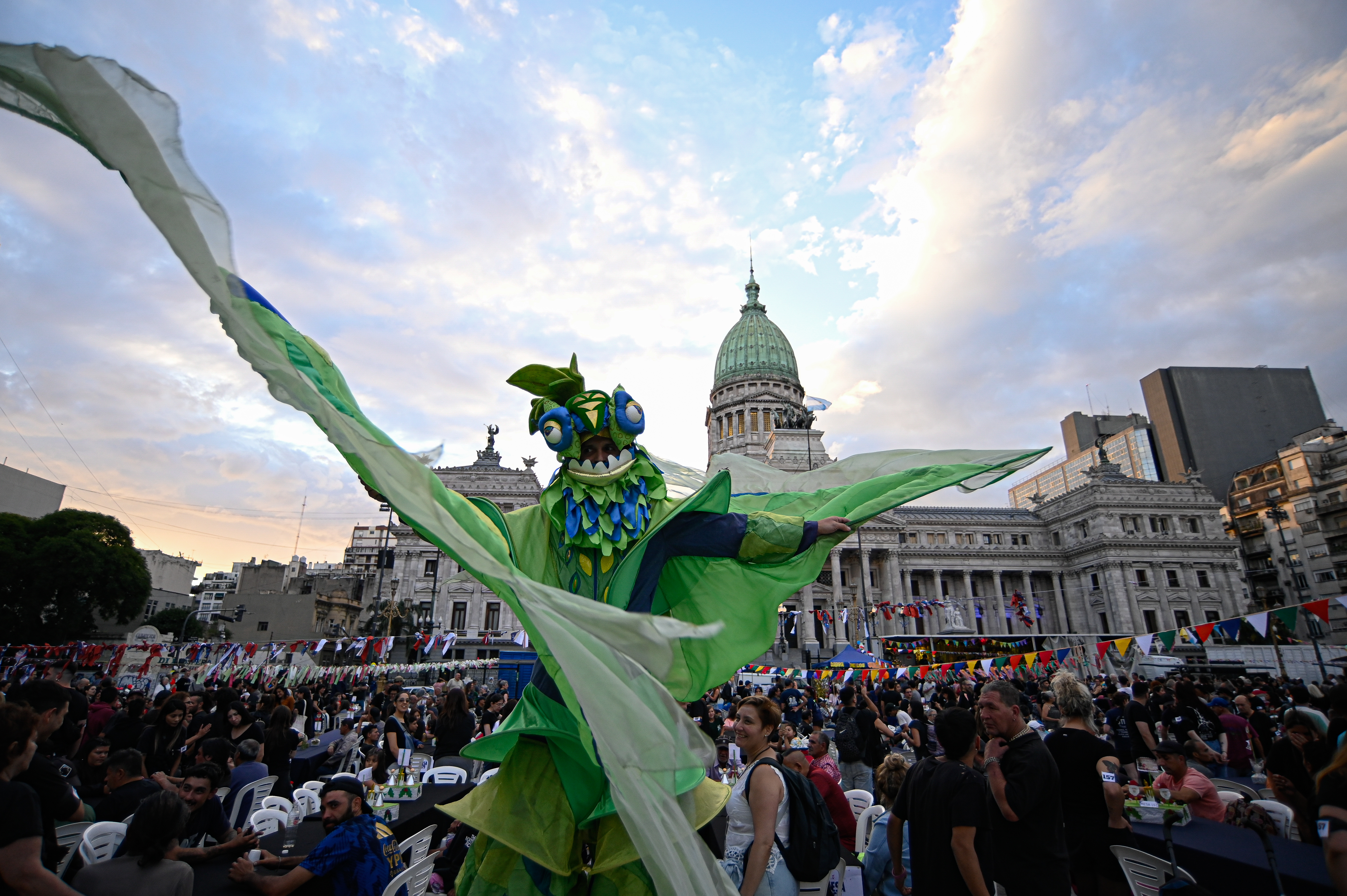 LU_JMB5941 Buenos Aires, Argentina - December 24, 2024: Social movements gather in front of the National Con...