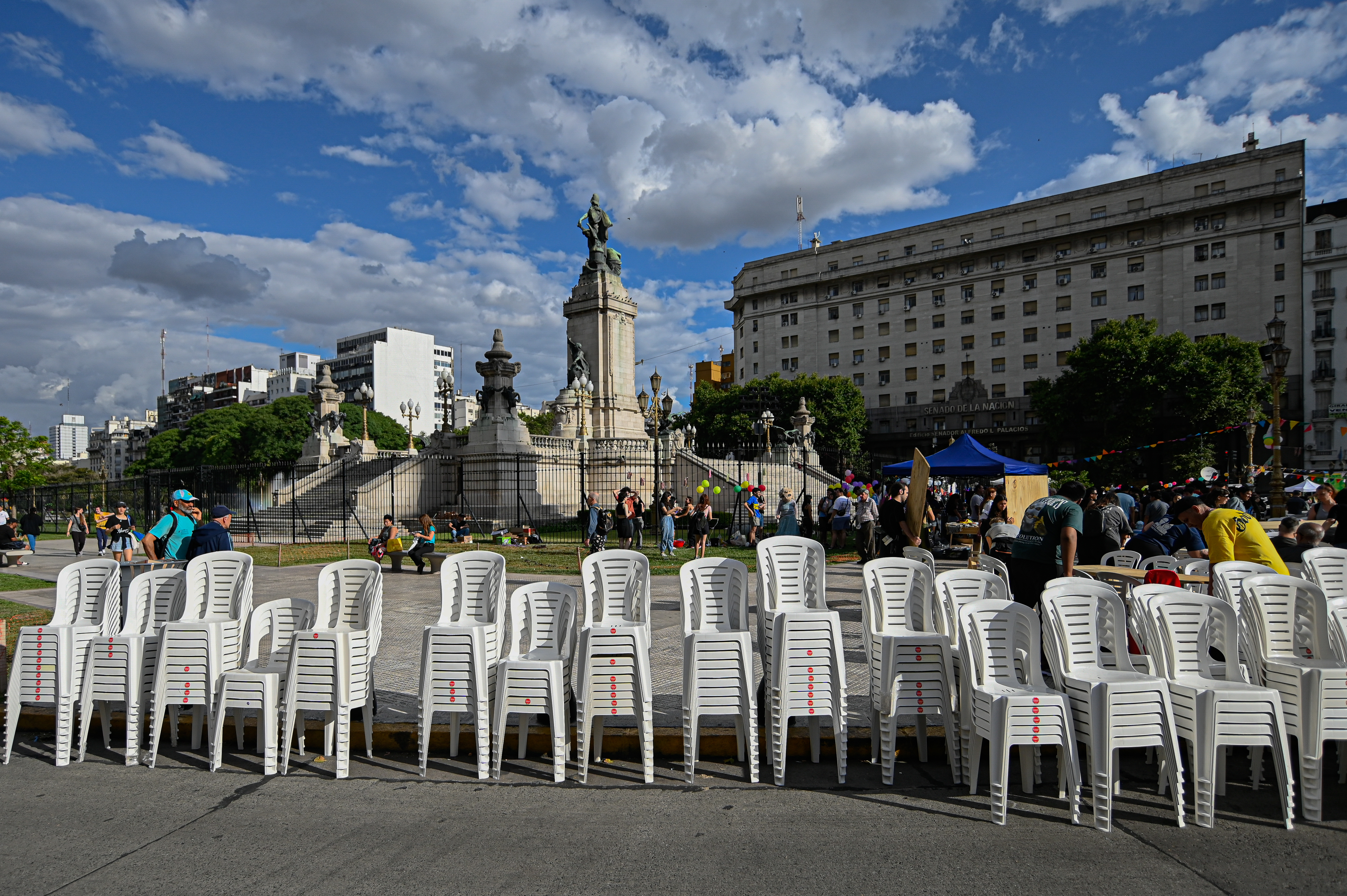 Buenos Aires, Argentina - December 24, 2024: Social movements gather in front of the National Con...