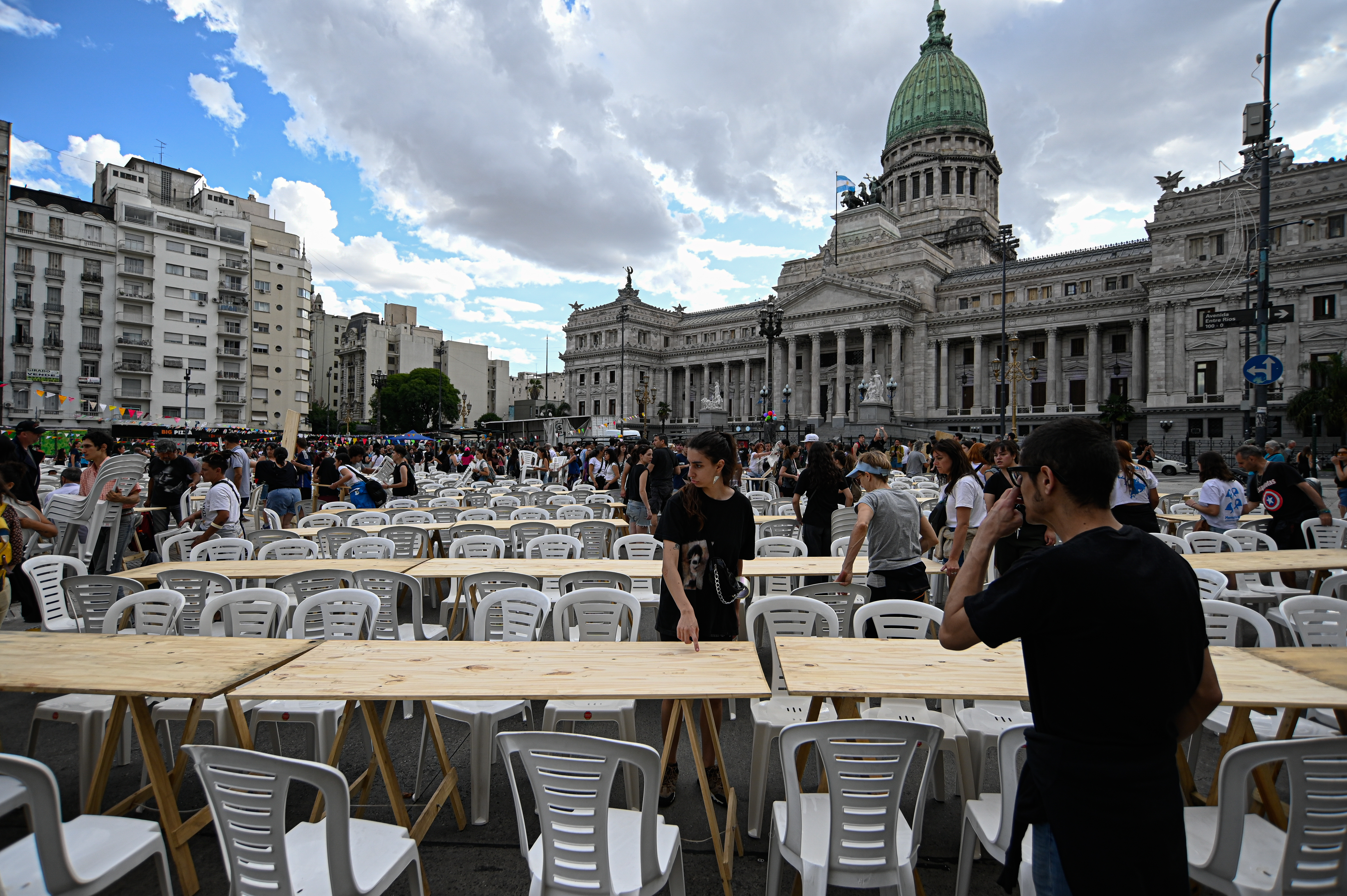 LU_JMB5704 Buenos Aires, Argentina - December 24, 2024: Social movements gather in front of the National Con...