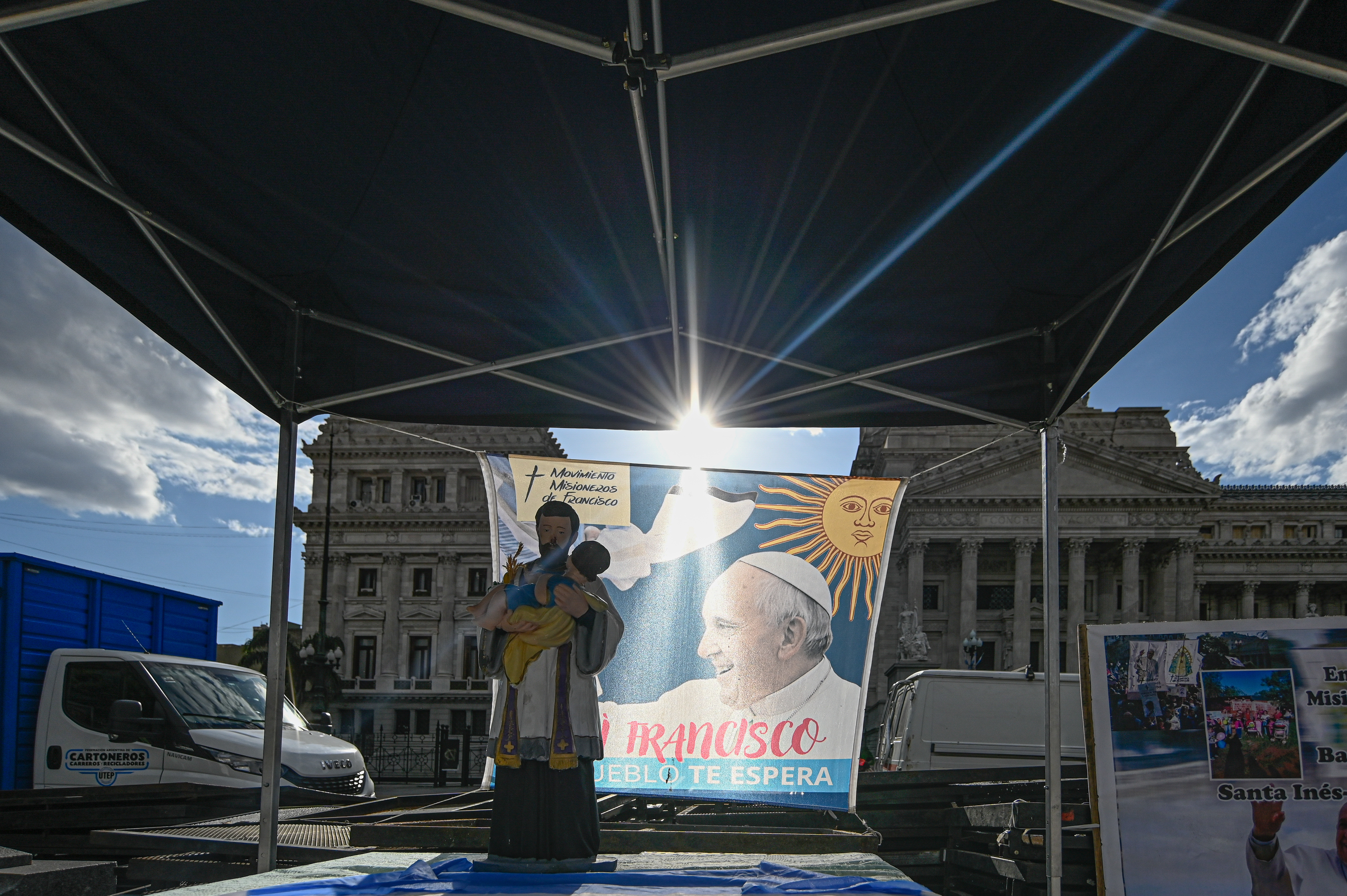 Buenos Aires, Argentina - December 24, 2024: Social movements gather in front of the National Con...