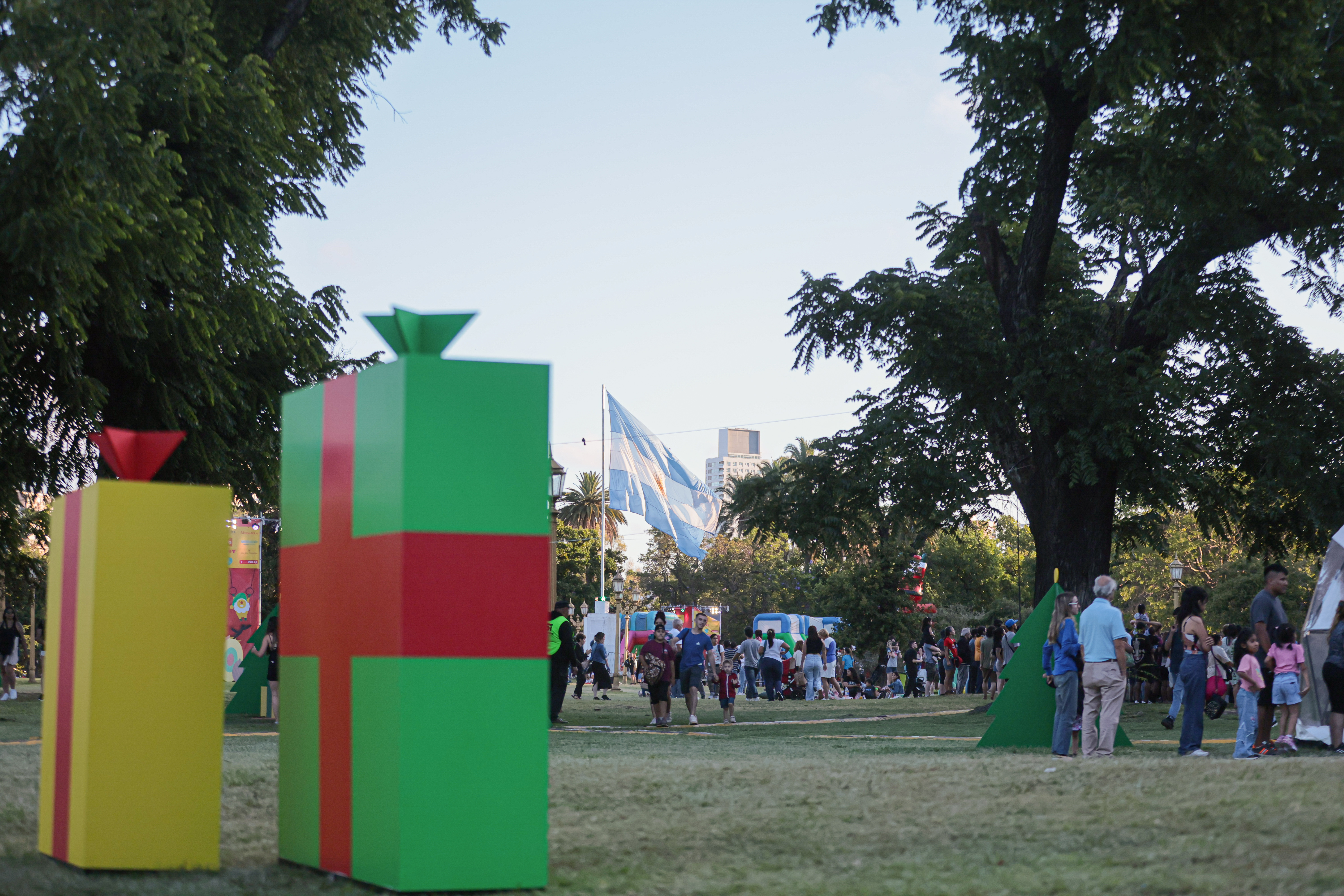 Families Celebrate the Holidays at Palermo’s Christmas Park Buenos Aires, Argentina - December 25, 2024: Visitors enjoy the festive atmosphere at Plaza Seebe...