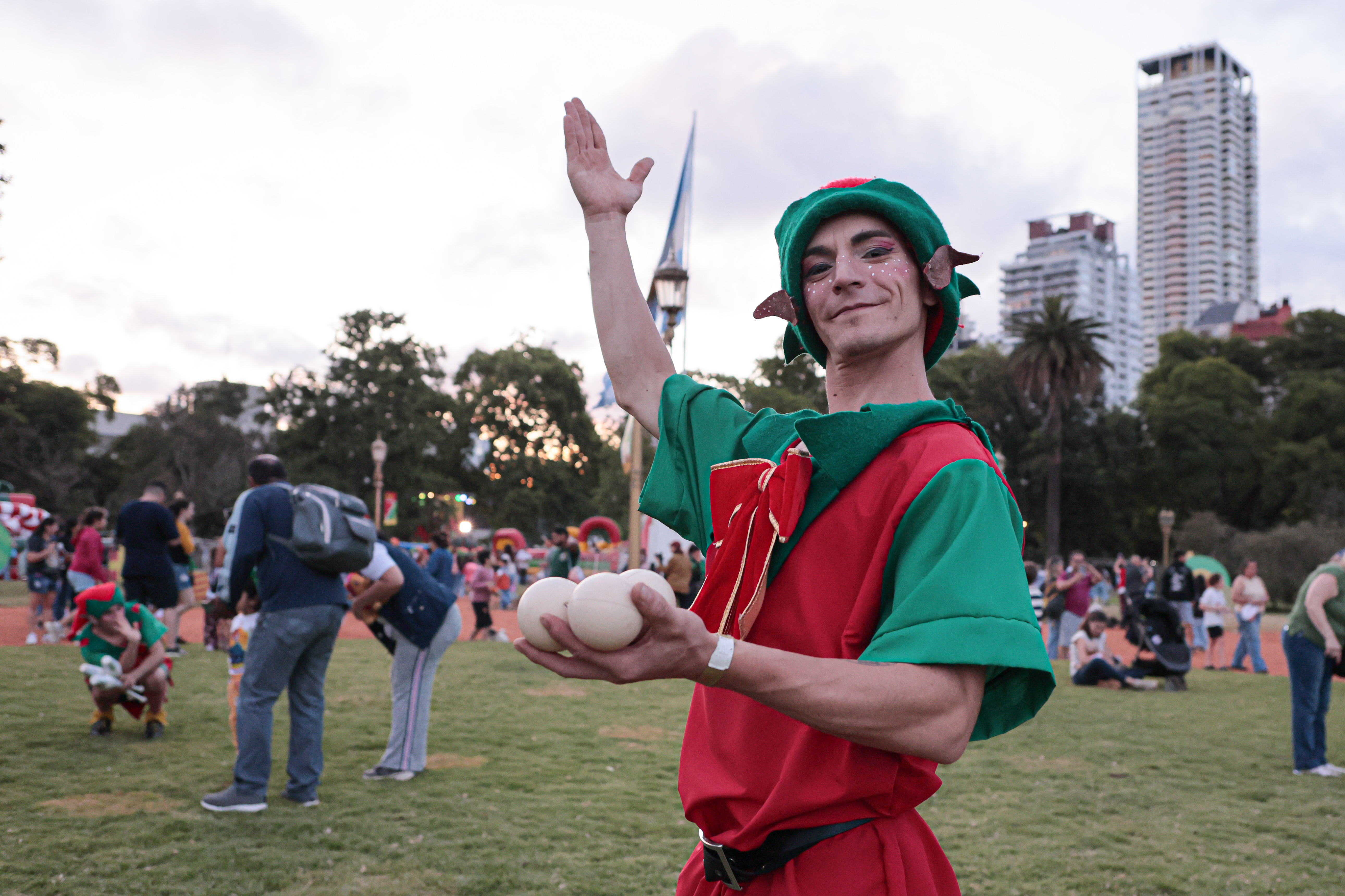 Families Celebrate the Holidays at Palermo’s Christmas Park Buenos Aires, Argentina - December 25, 2024: Visitors enjoy the festive atmosphere at Plaza Seebe...