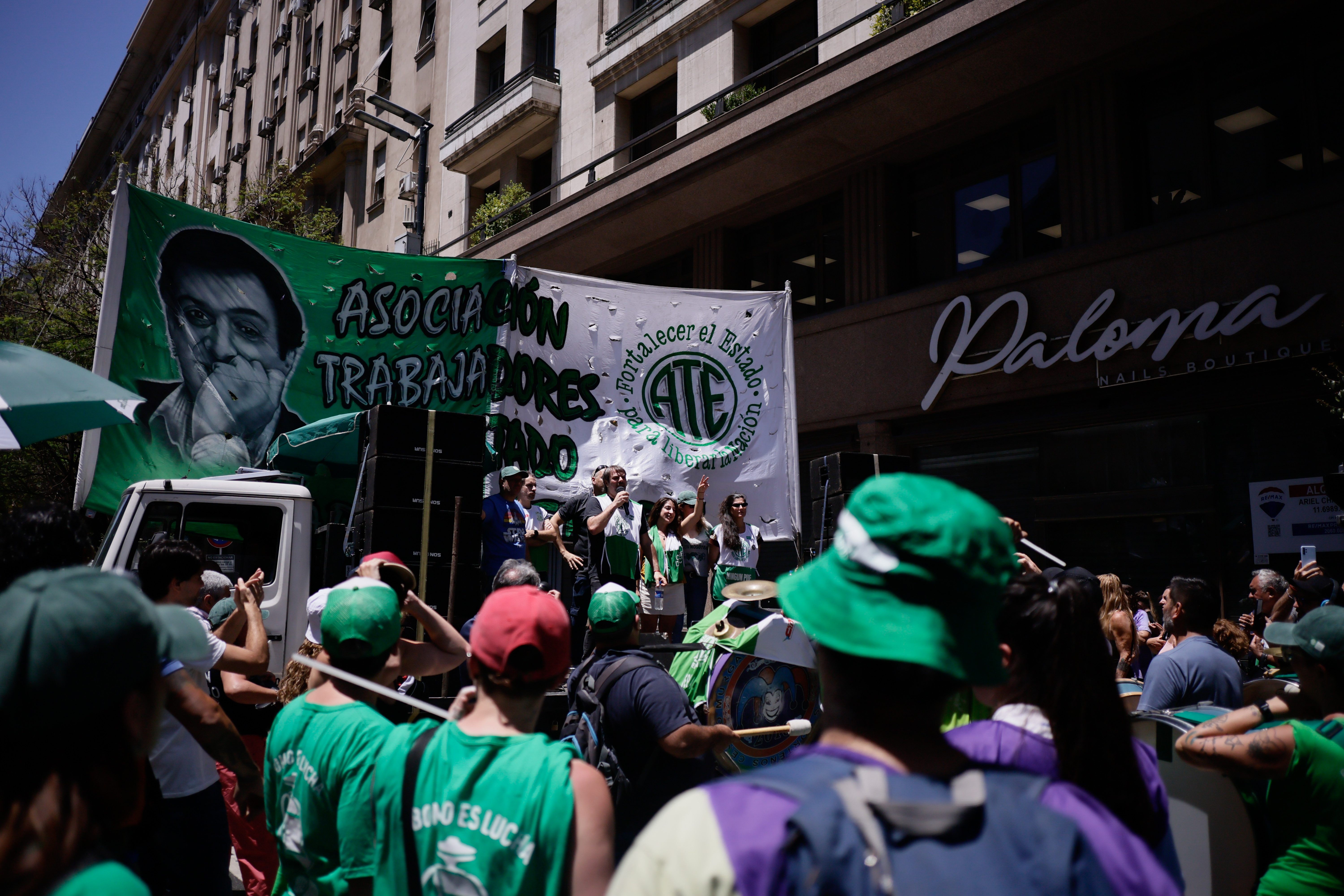Buenos Aires, Argentina - December 12, 2024: Members of the Association of State Workers (ATE) st...