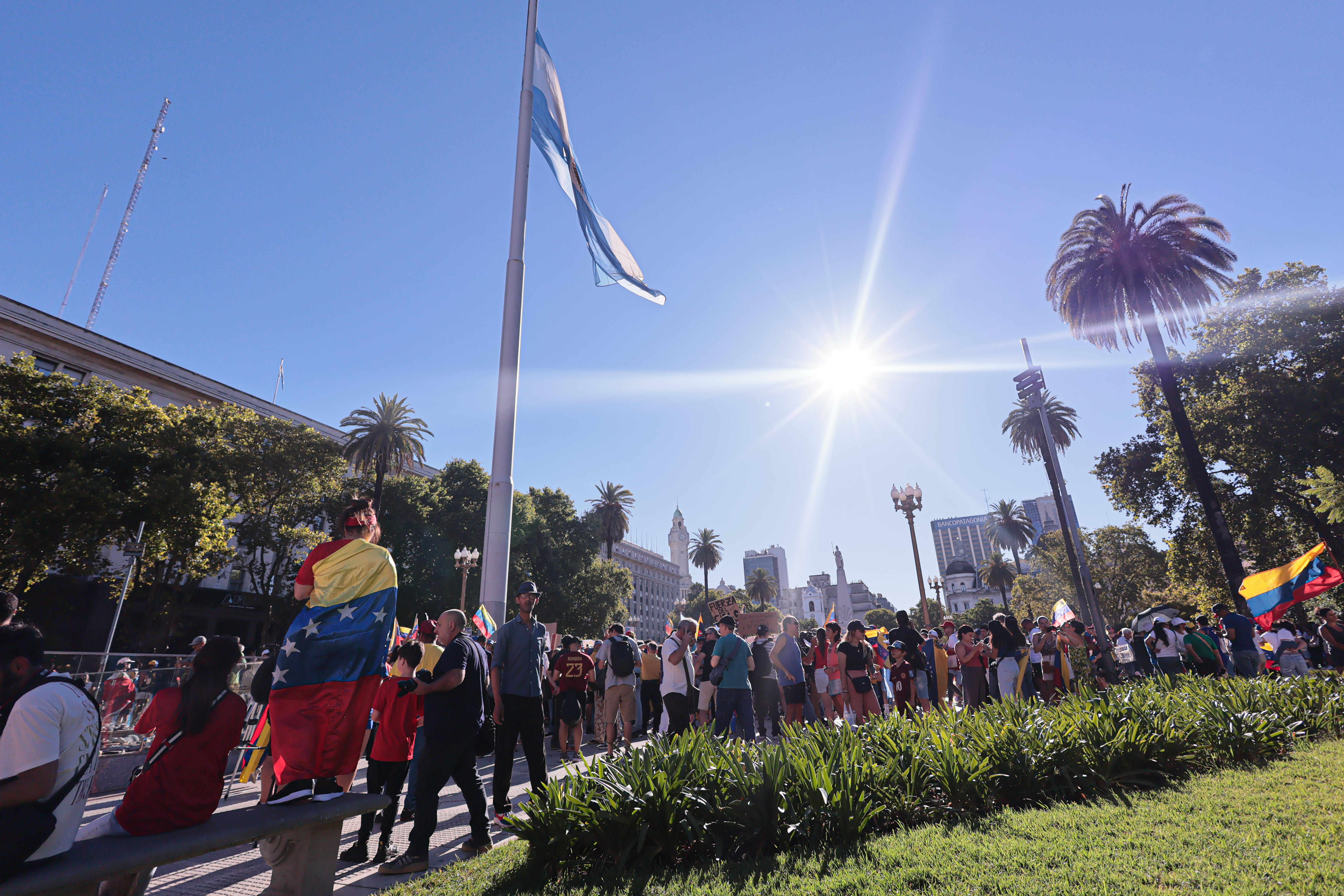 Demonstration in Plaza de Mayo Ahead of Maduro’s Inauguration Buenos Aires, Argentina - January 9, 2025: Venezuelans residing in Buenos Aires gathered in Plaza...