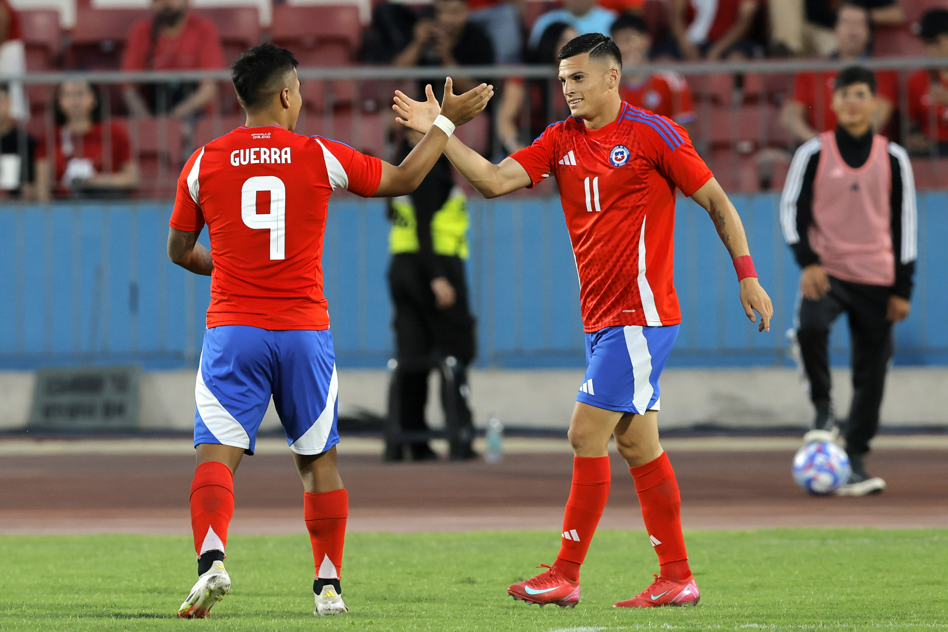 Santiago, Chile - February 8, 2025: Nicolas Guerra (L) and Lucas Cepeda (R) The Chilean national ...