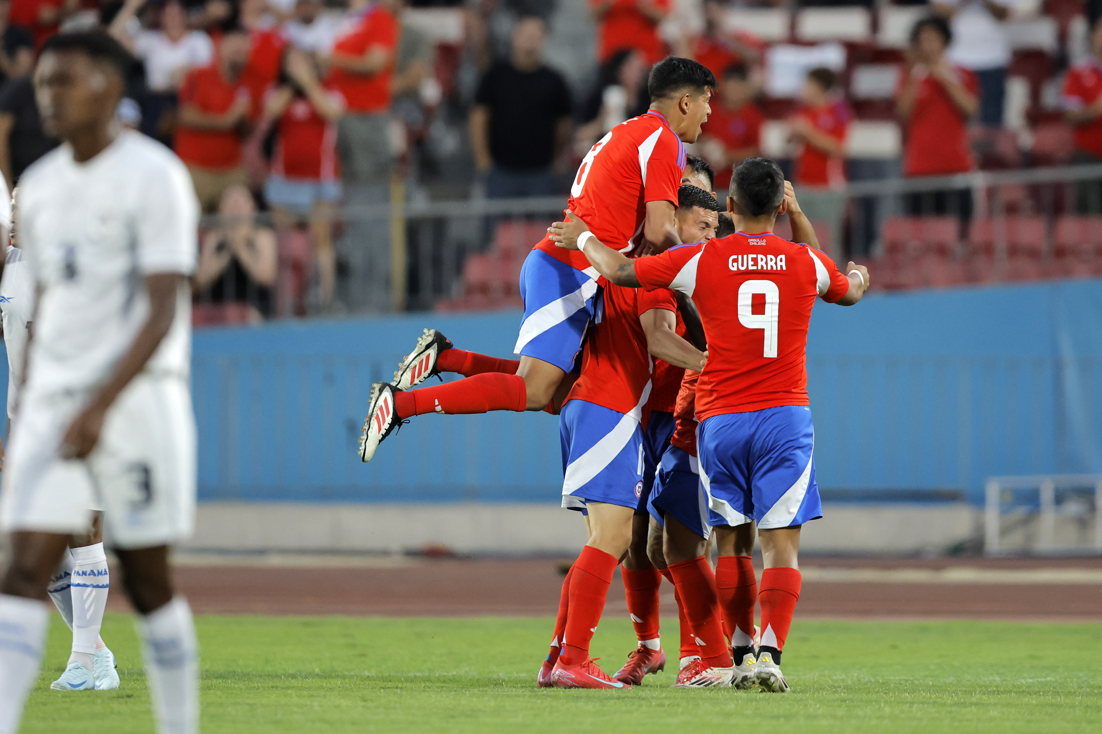 Santiago, Chile - February 8, 2025: The Chilean national football team, known as La Roja, triumph...