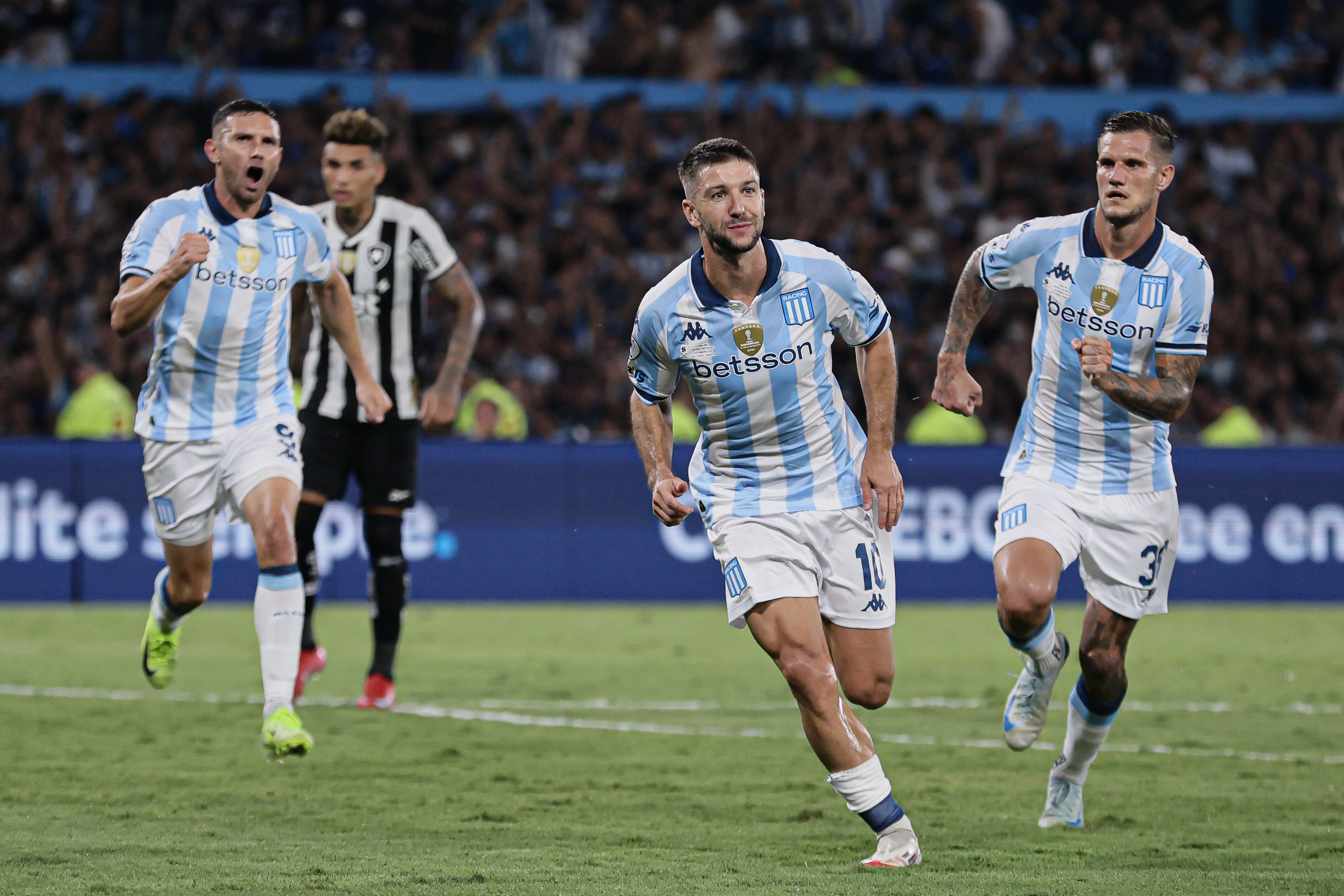 Racing Takes the Lead in Recopa Final with a 2-0 Win Against Botafogo from Brazil. Avellaneda, Argentina – February 20, 2025: Luciano Vietto celebrates his score. Racing Club def...