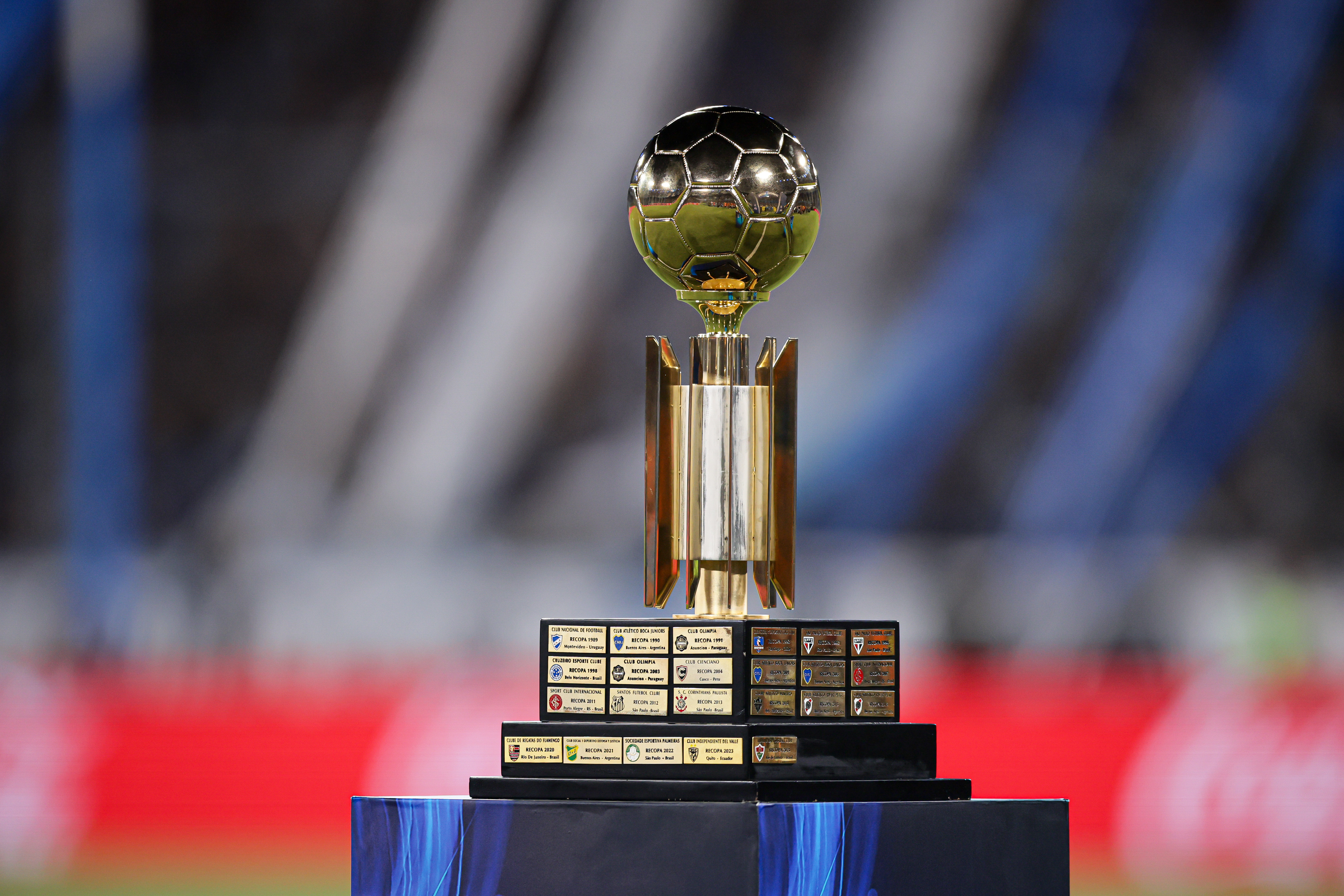 Avellaneda, Argentina – February 20, 2025: Photo of Recopa Trophey in the presidente Perón Sta...