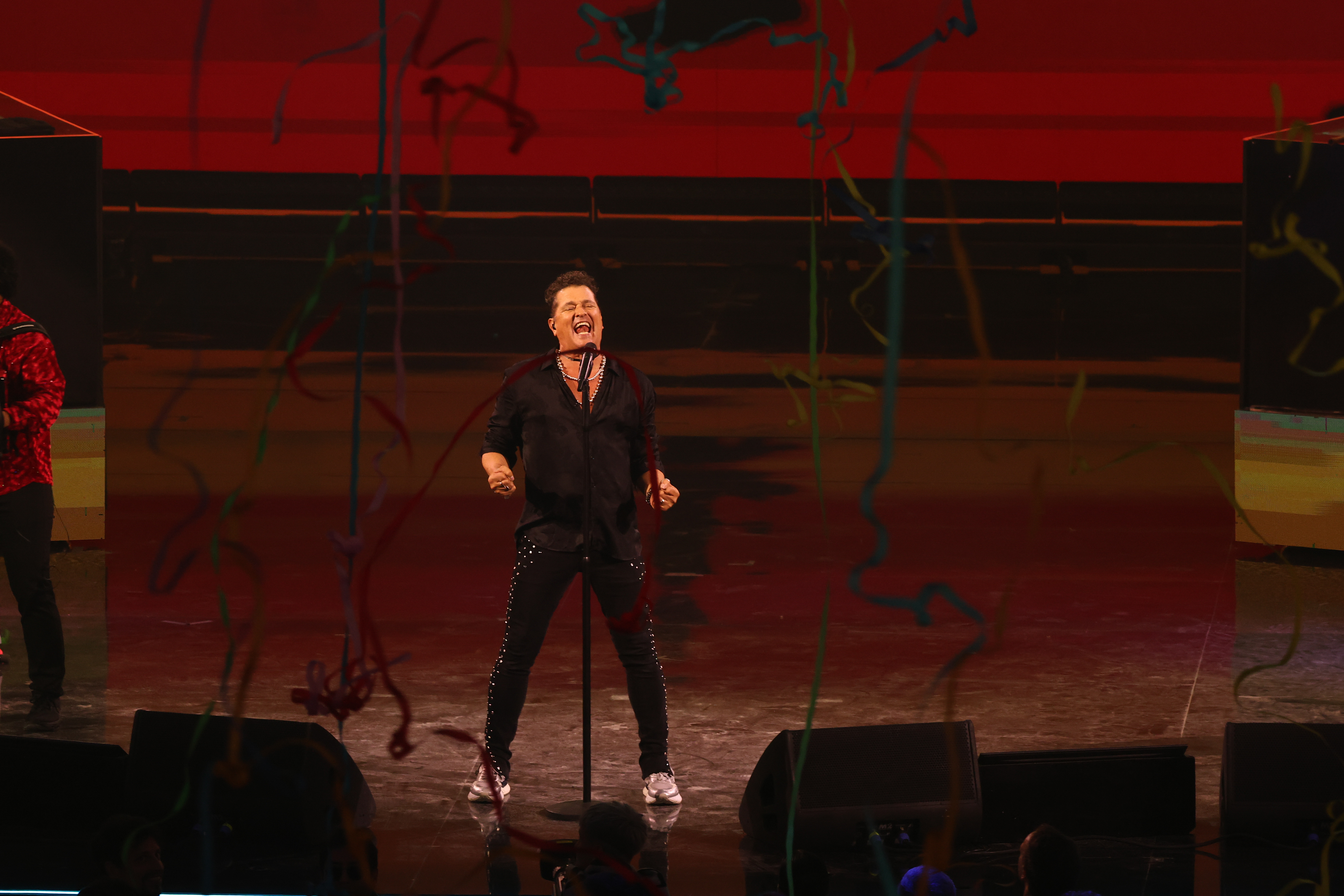 Viña del Mar, Chile – February 26, 2025: Colombian artists Carlos Vives and Sebastián Yatra c...