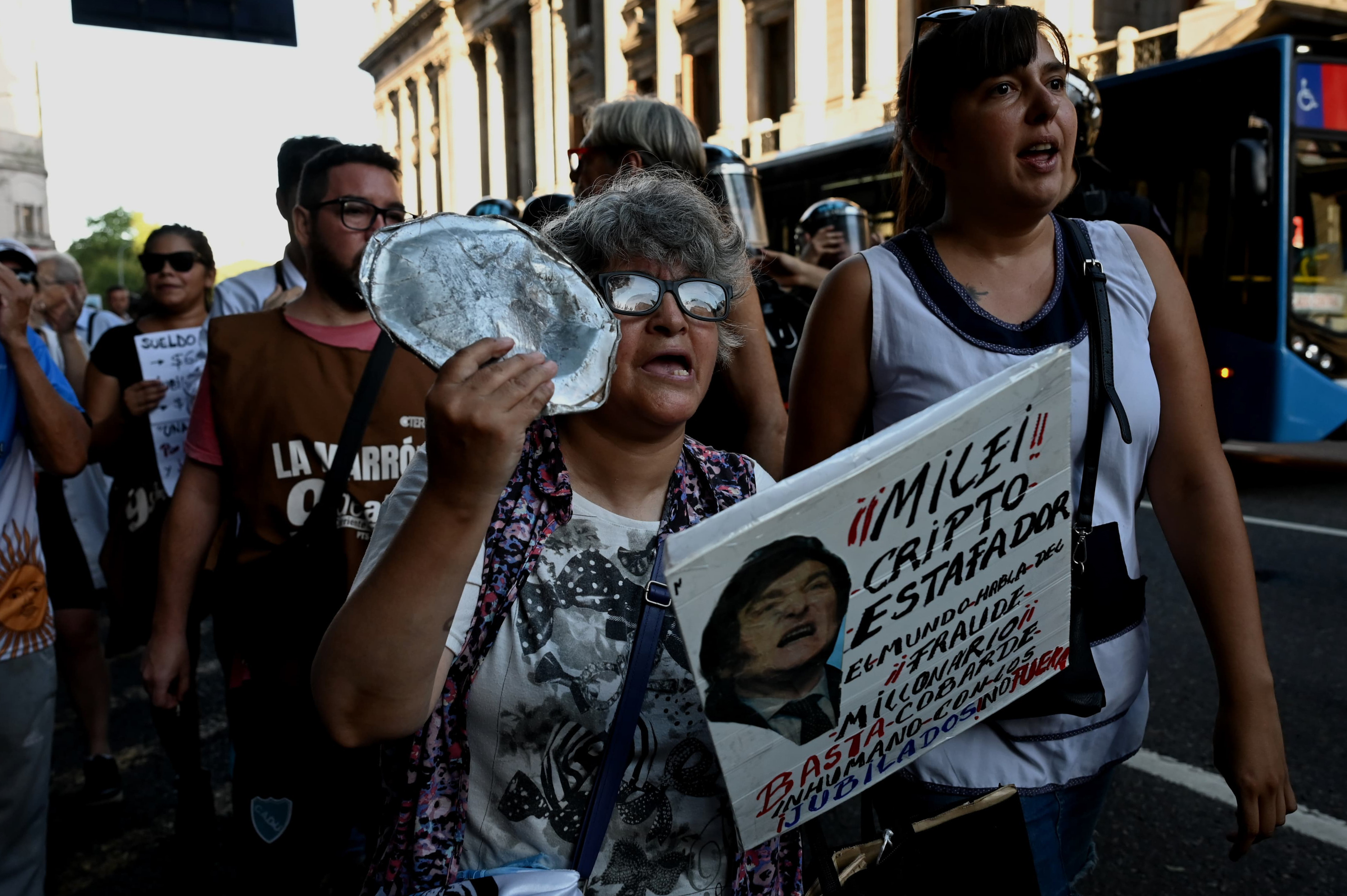 Argentine Football Supporters Stand with Pensioners Amid Police Repression Buenos Aires, Argentina – March 2025: Supporters of Chacarita Juniors, a second-division Argent...