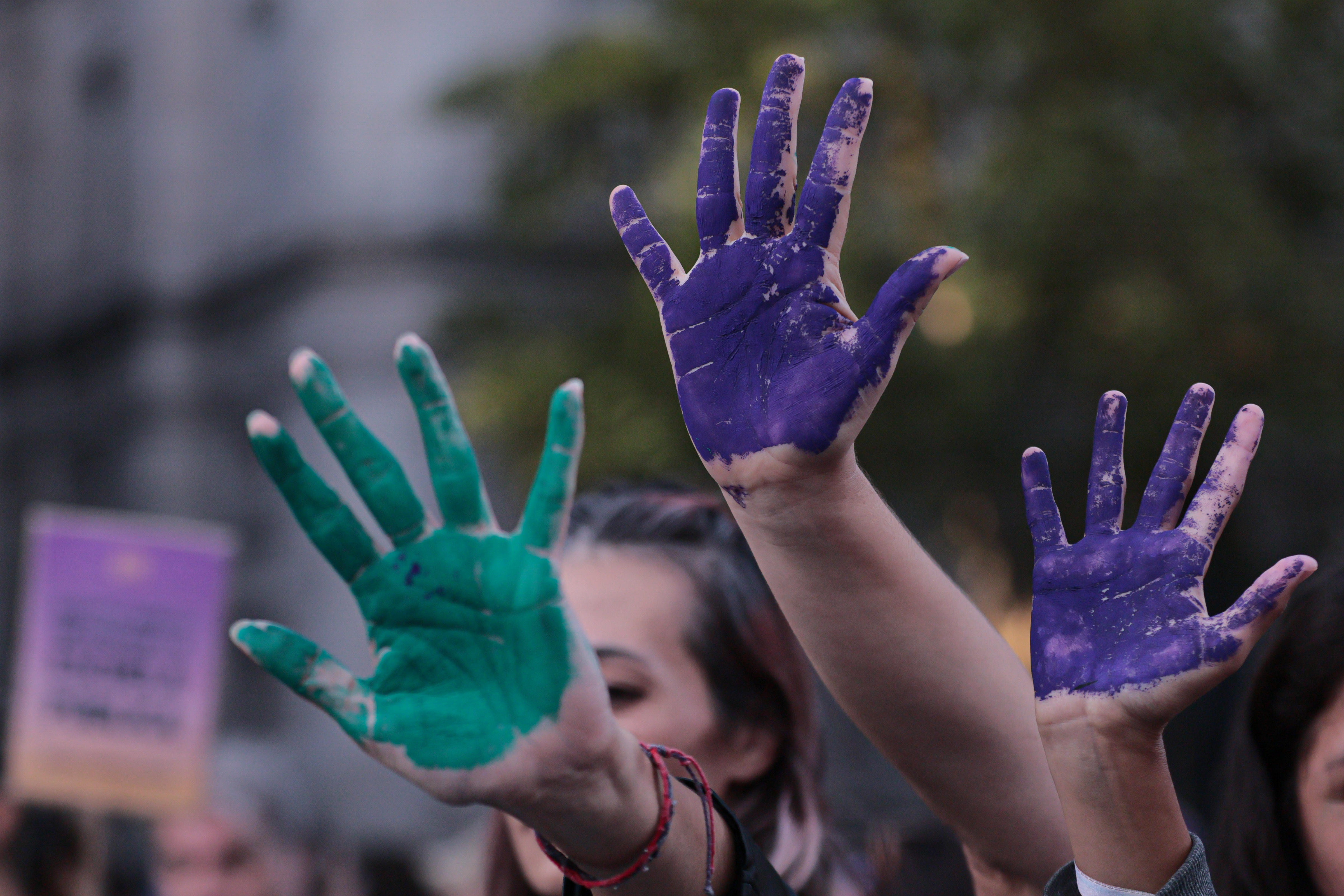 IMG_7742 Buenos Aires, Argentina - March 8, 2025: Artistic expressions in the 8-M march. Thousands of peop...