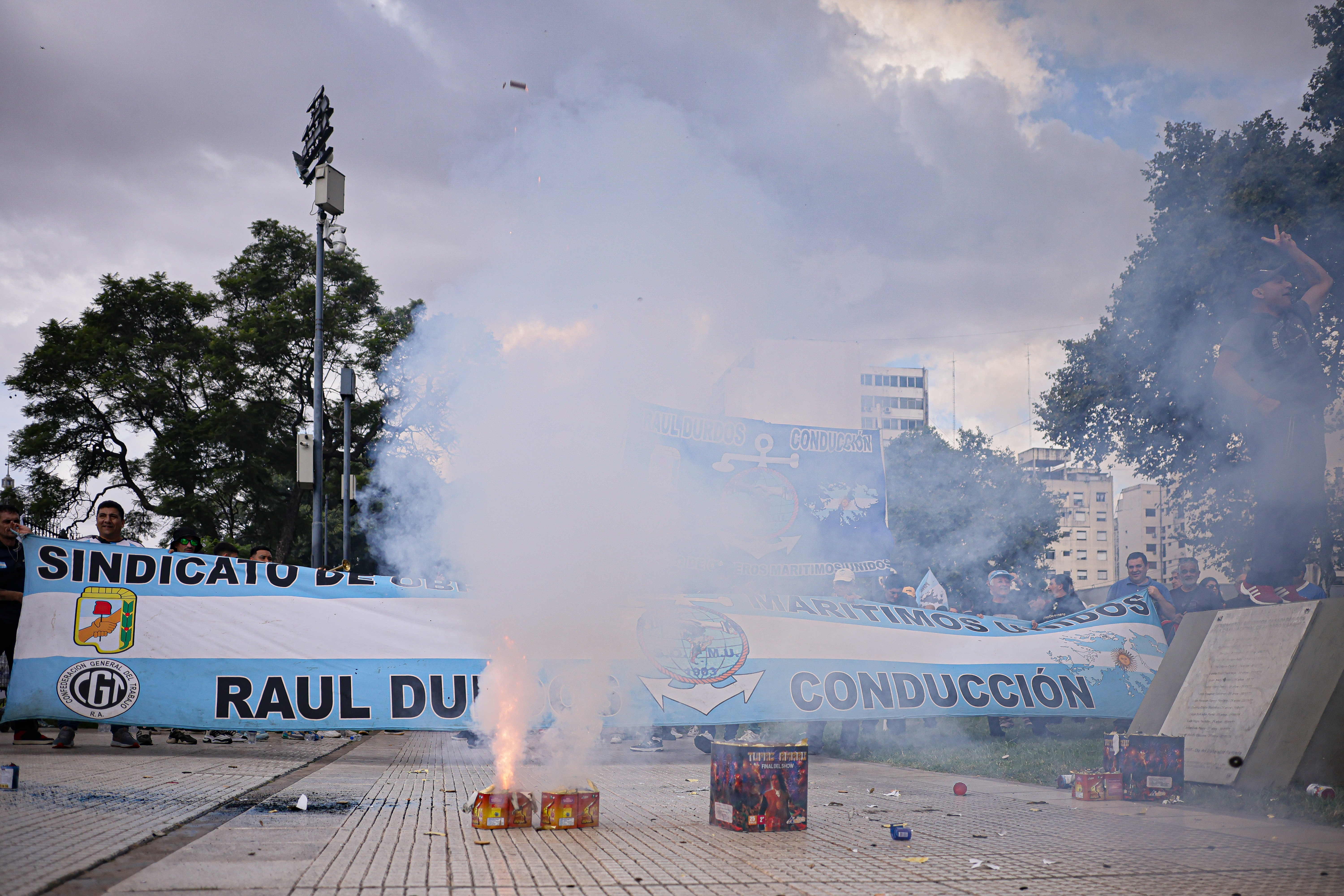 Buenos Aires, Argentina – March 12, 2025: Retirees gathered outside the National Congress deman...