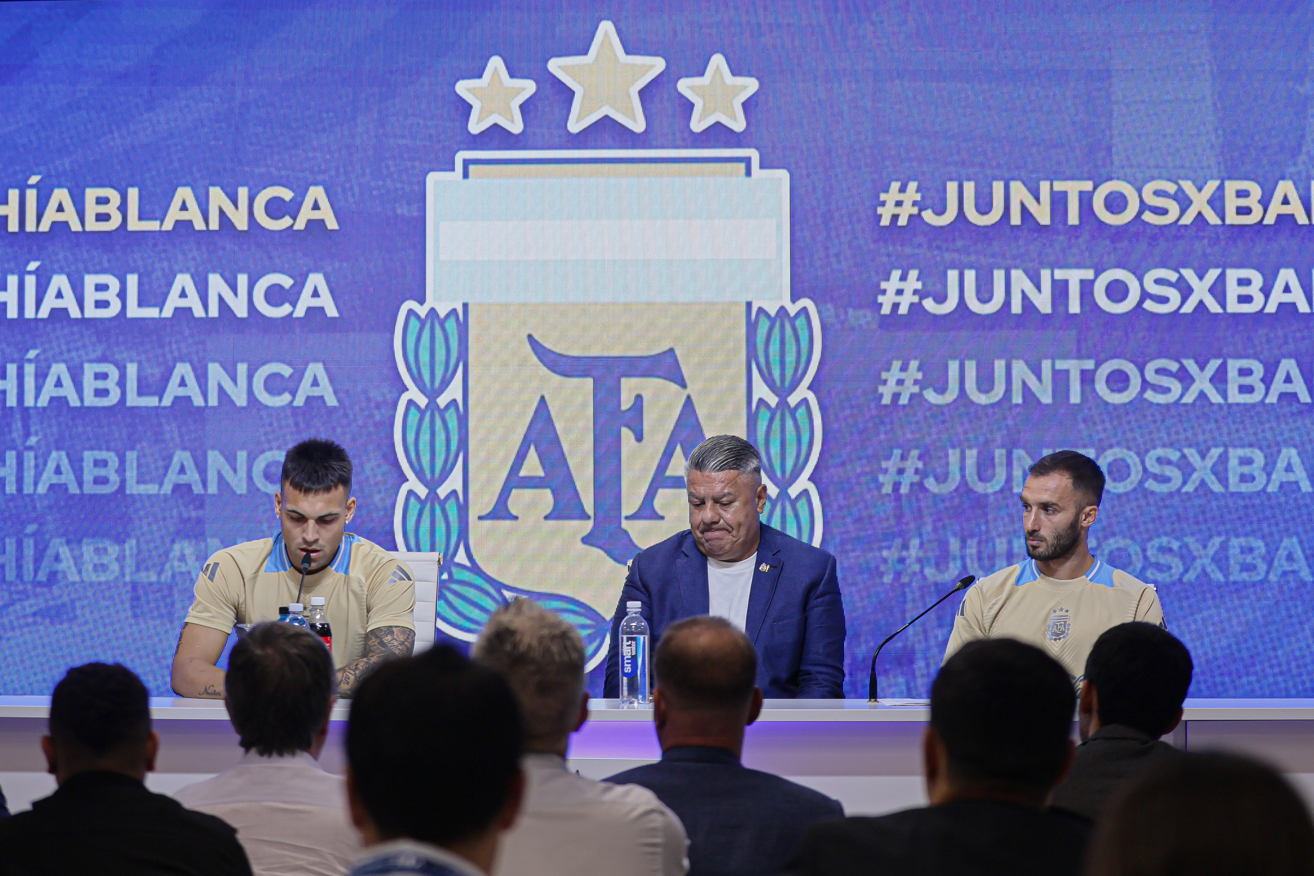 Lautaro Martínez, Claudio Tapia, Germán Pezzella, and Lionel Scaloni Hold Press Conference Ahead of Argentina’s Training Buenos Aires, Argentina – March 18, 2025: Argentina national team captain Lautaro Martínez, AF...