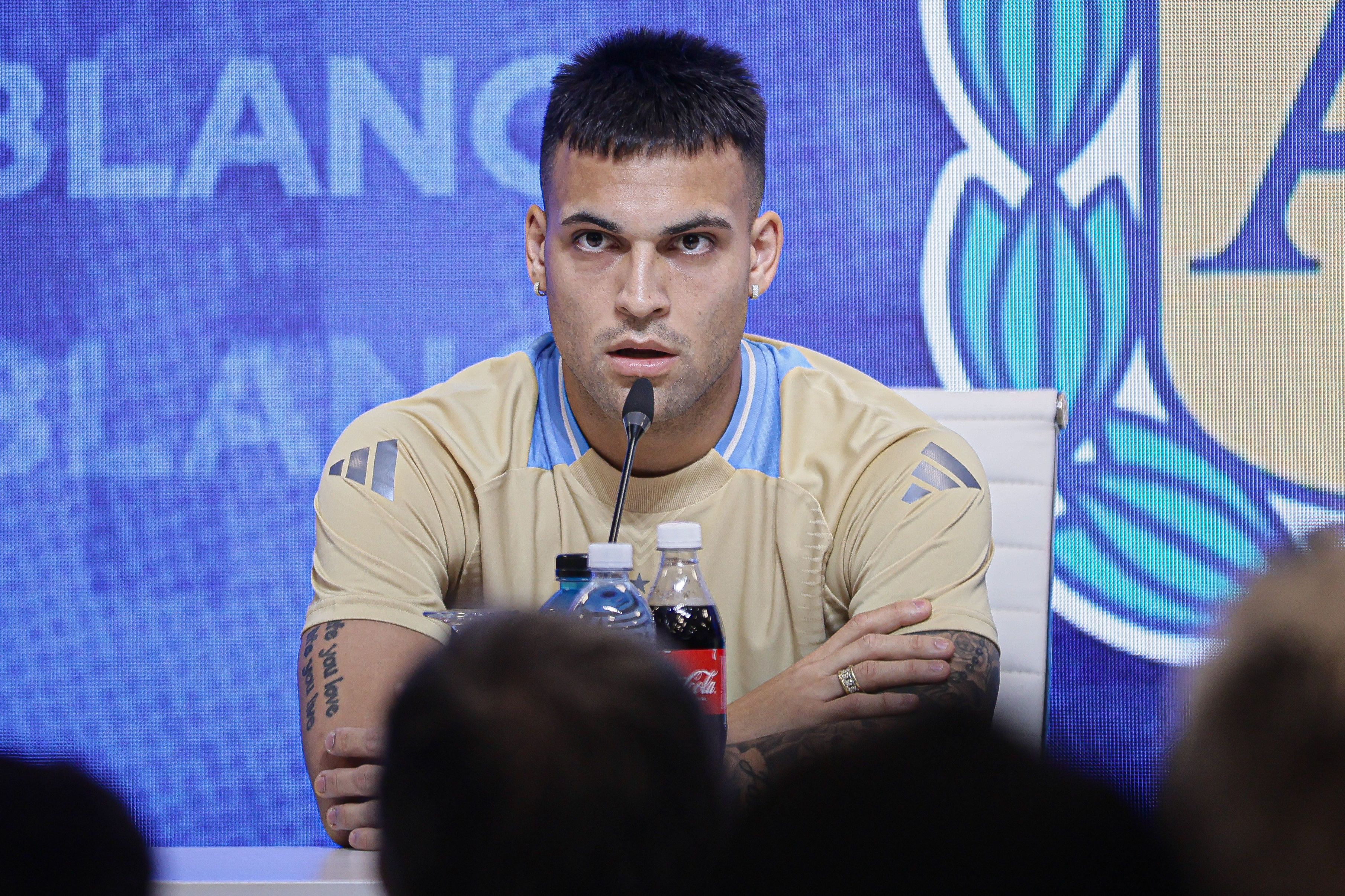 Lautaro Martínez, Claudio Tapia, Germán Pezzella, and Lionel Scaloni Hold Press Conference Ahead of Argentina’s Training Buenos Aires, Argentina – March 18, 2025: Argentina national team captain Lautaro Martínez, AF...