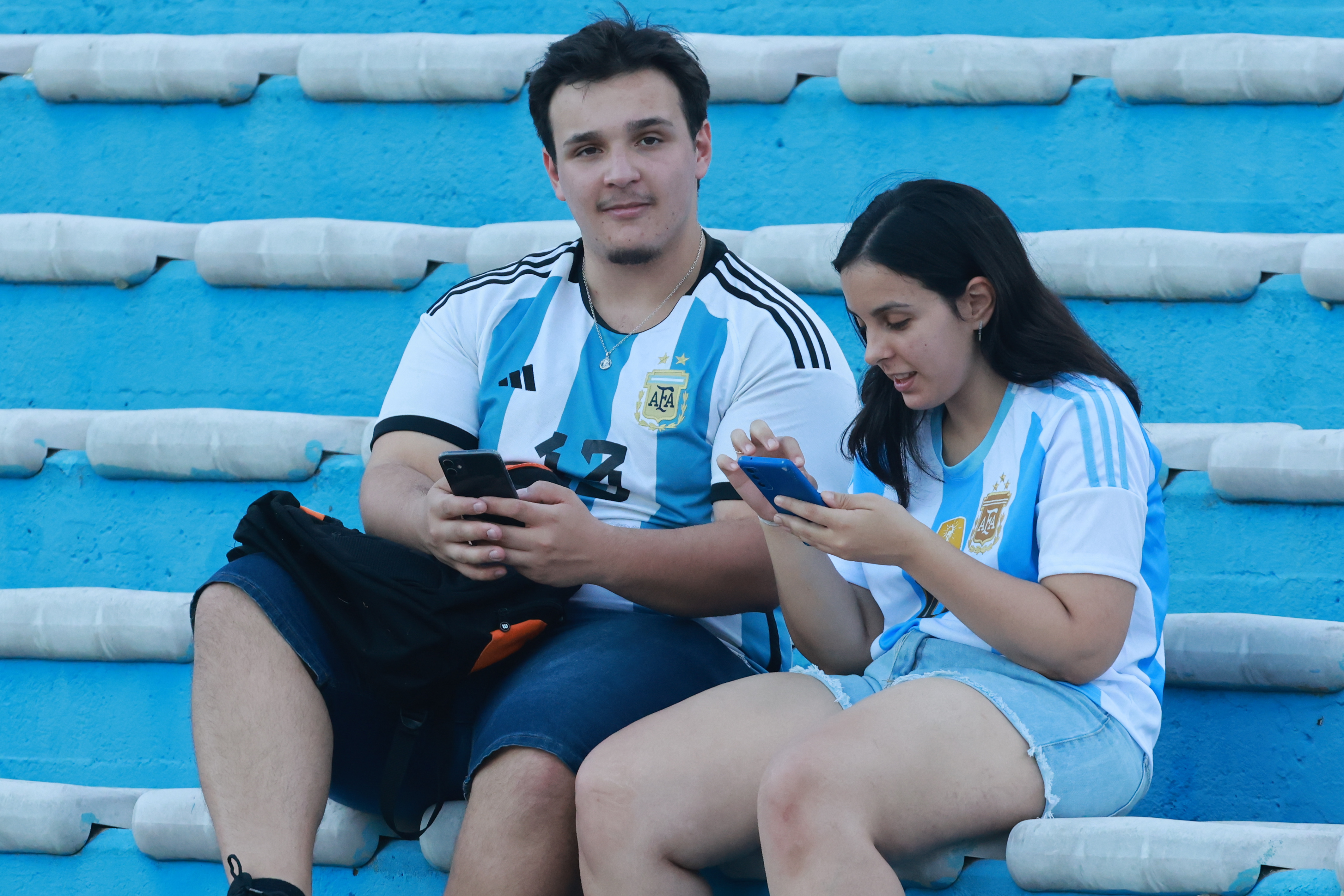 South American Rivals Face Off at Estadio Centenario for Matchday 13 Montevideo, Uruguay – March 21, 2025: Argentine fans await the start of the match against Urugu...