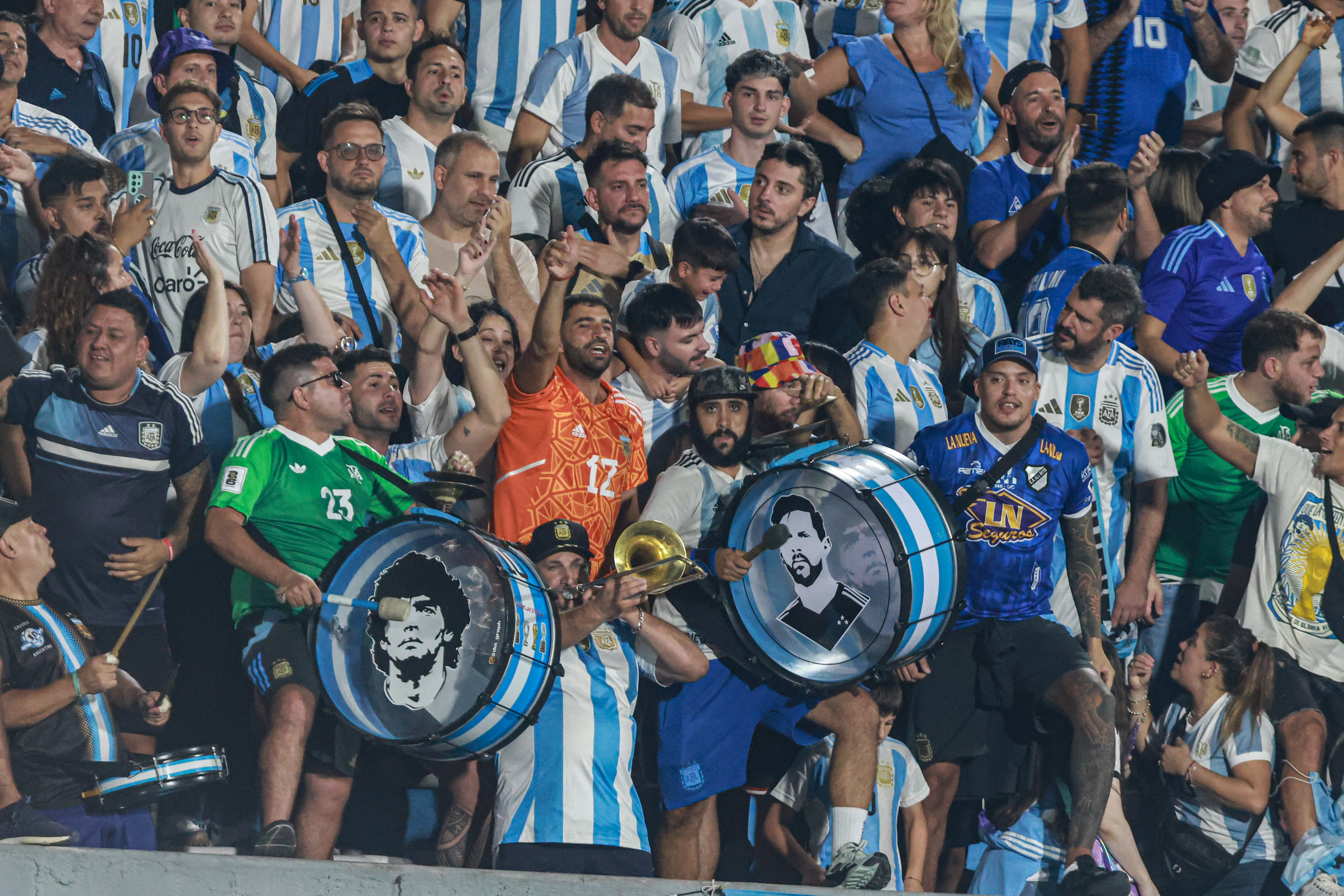 South American Rivals Face Off at Estadio Centenario for Matchday 13 Montevideo, Uruguay – March 21, 2025: Argentine fans await the start of the match against Urugu...