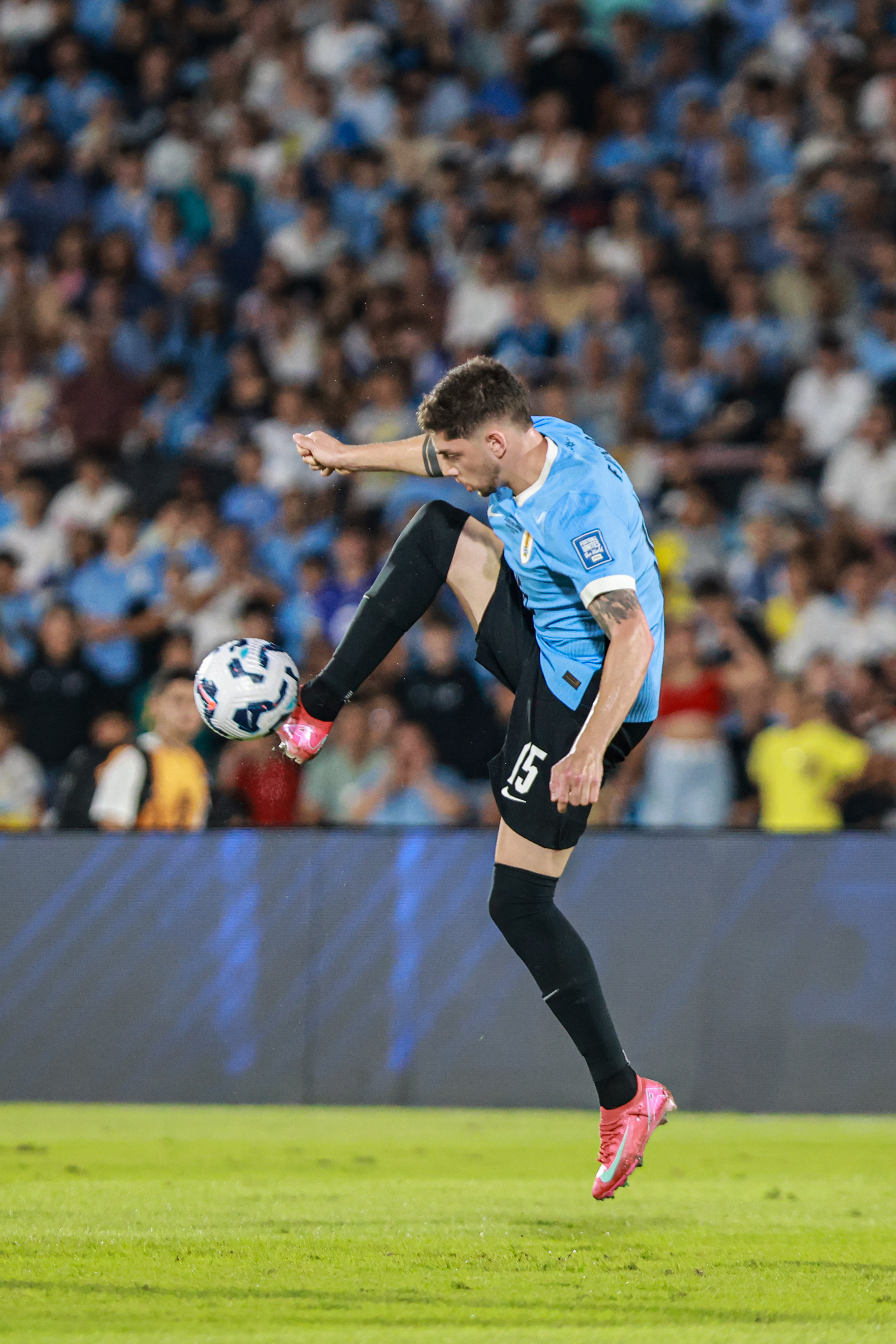 South American Rivals Face Off at Estadio Centenario for Matchday 13 Montevideo, Uruguay – March 21, 2025: Federico Valverde from Uruguay control a ball. Uruguay a...