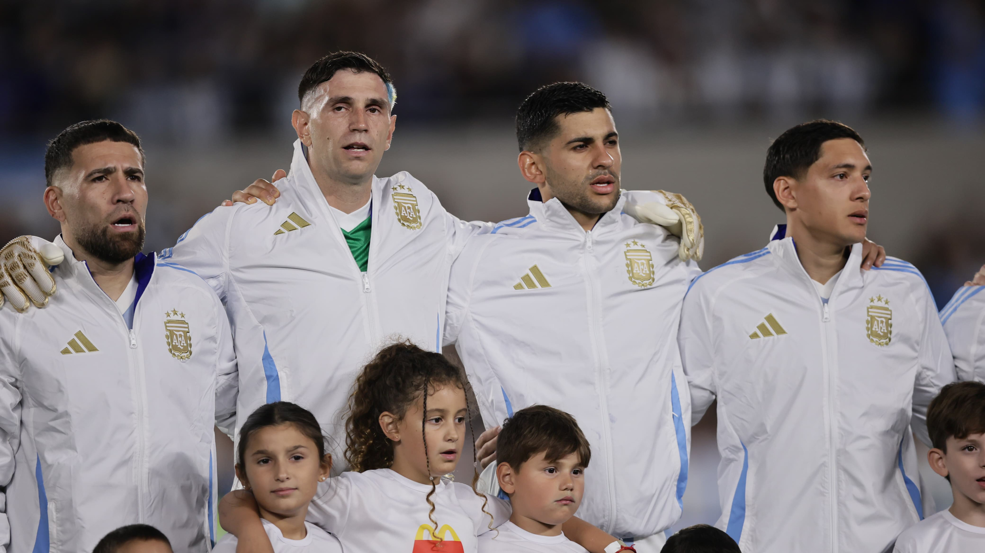 Argentina Faces Brazil in Crucial World Cup Qualifier at Monumental. Buenos Aires, Argentina – March 25, 2025: (Left to right) Nicolás Otamendi, Emiliano Martinez,...
