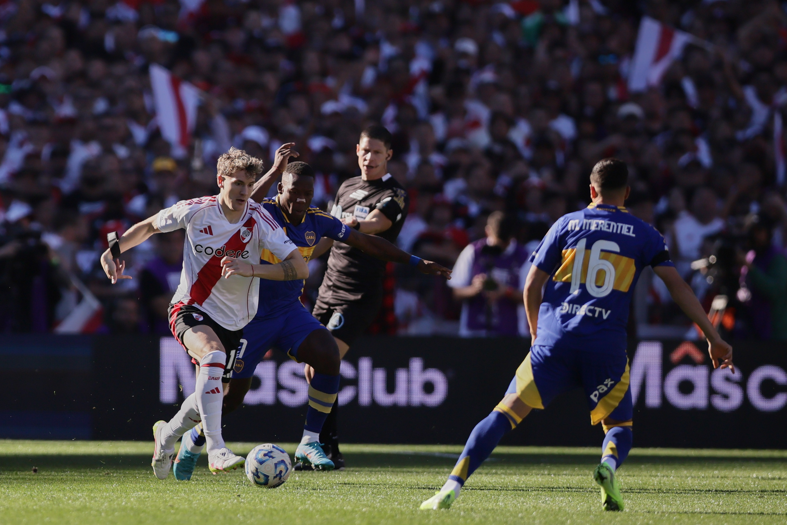 River Plate hosts Boca Juniors in a crucial match for the 2025 Apertura Tournament Buenos Aires, Argentina - April 27, 2025: Colidio from River Plate. River Plate and Boca Juniors ...