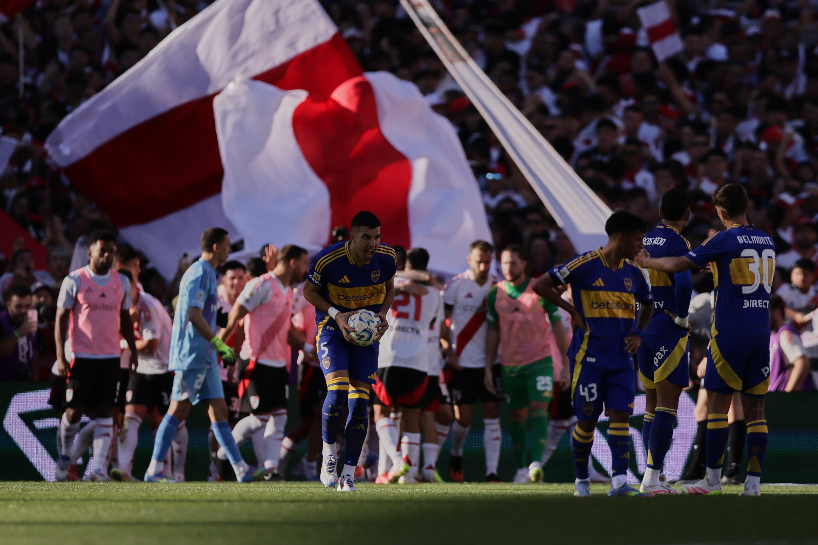 River Plate hosts Boca Juniors in a crucial match for the 2025 Apertura Tournament Buenos Aires, Argentina - April 27, 2025: River Plate and Boca Juniors face off at Estadio Monume...