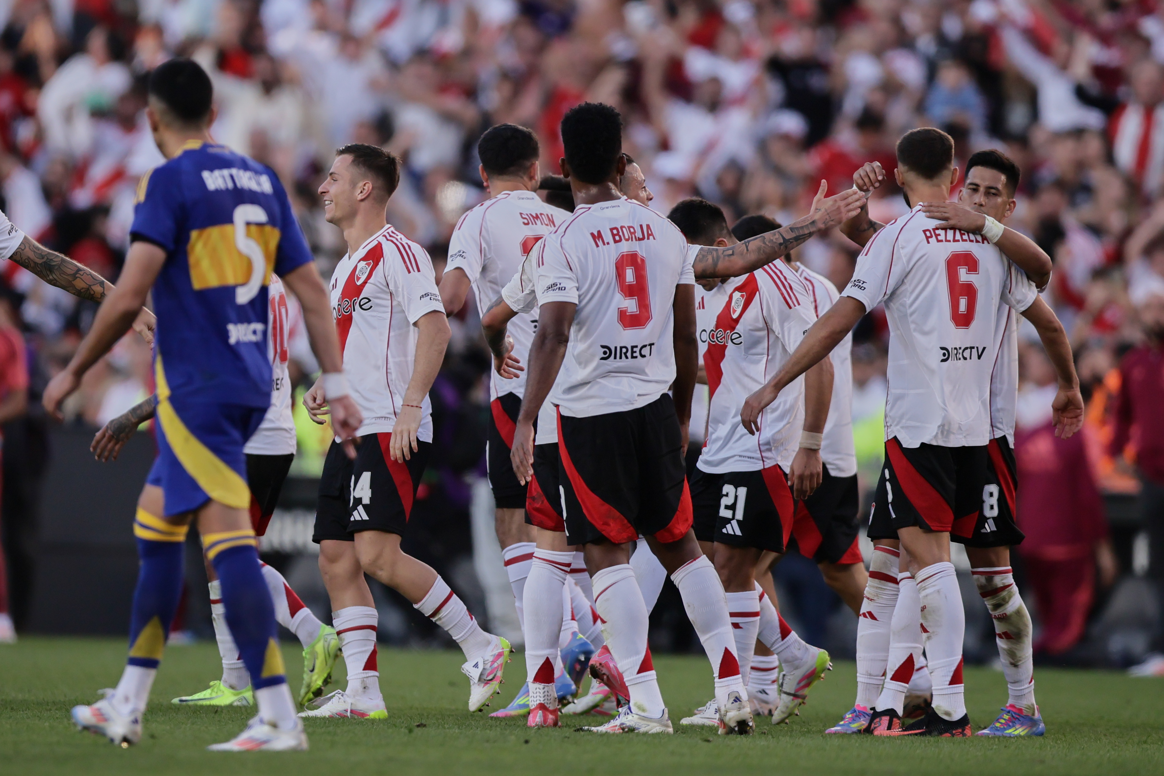Buenos Aires, Argentina - April 27, 2025: River Plate and Boca Juniors face off at Estadio Monume...