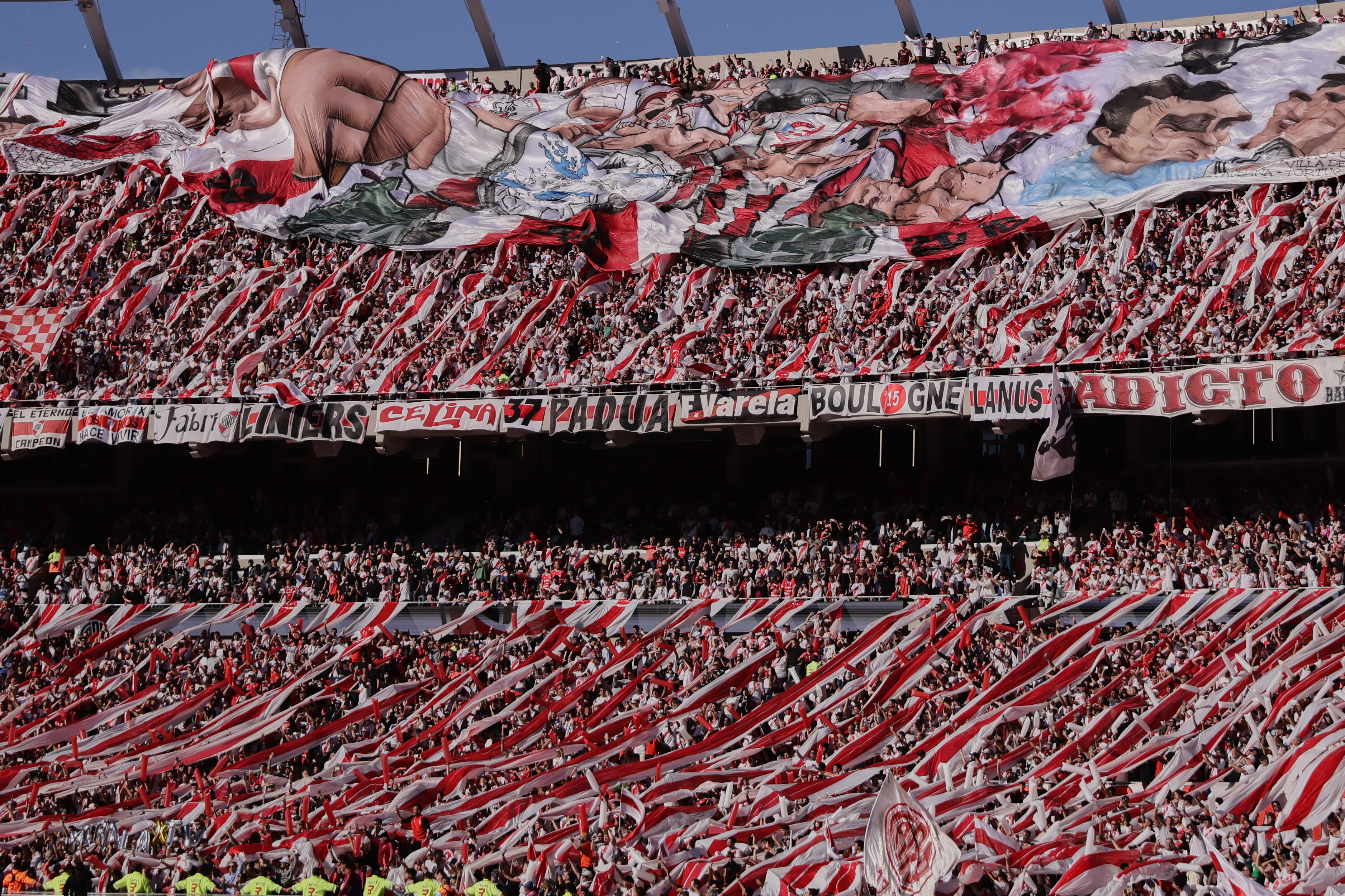 Buenos Aires, Argentina - April 27, 2025: River Plate and Boca Juniors face off at Estadio Monume...