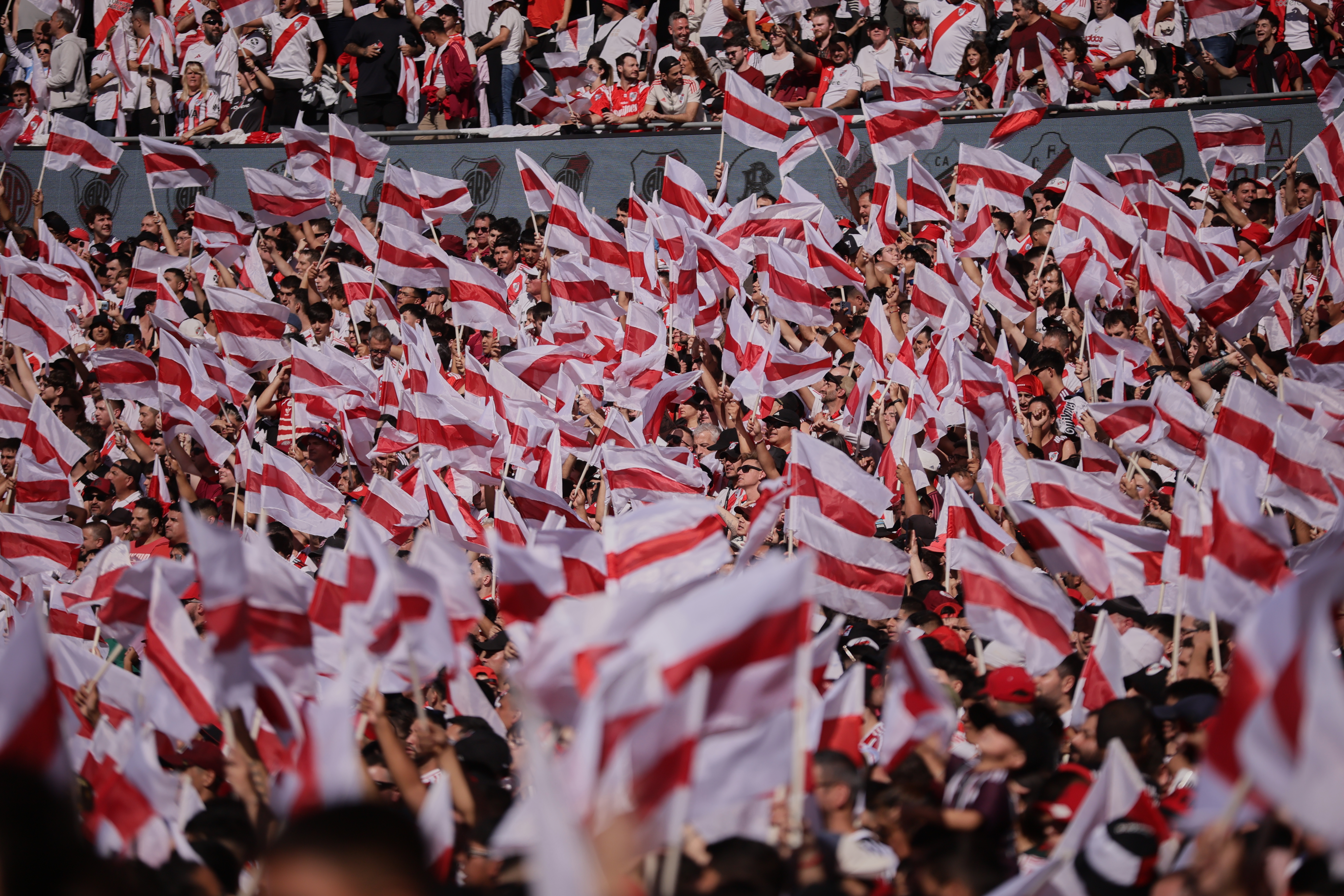 Buenos Aires, Argentina - April 27, 2025: River Plate and Boca Juniors face off at Estadio Monume...