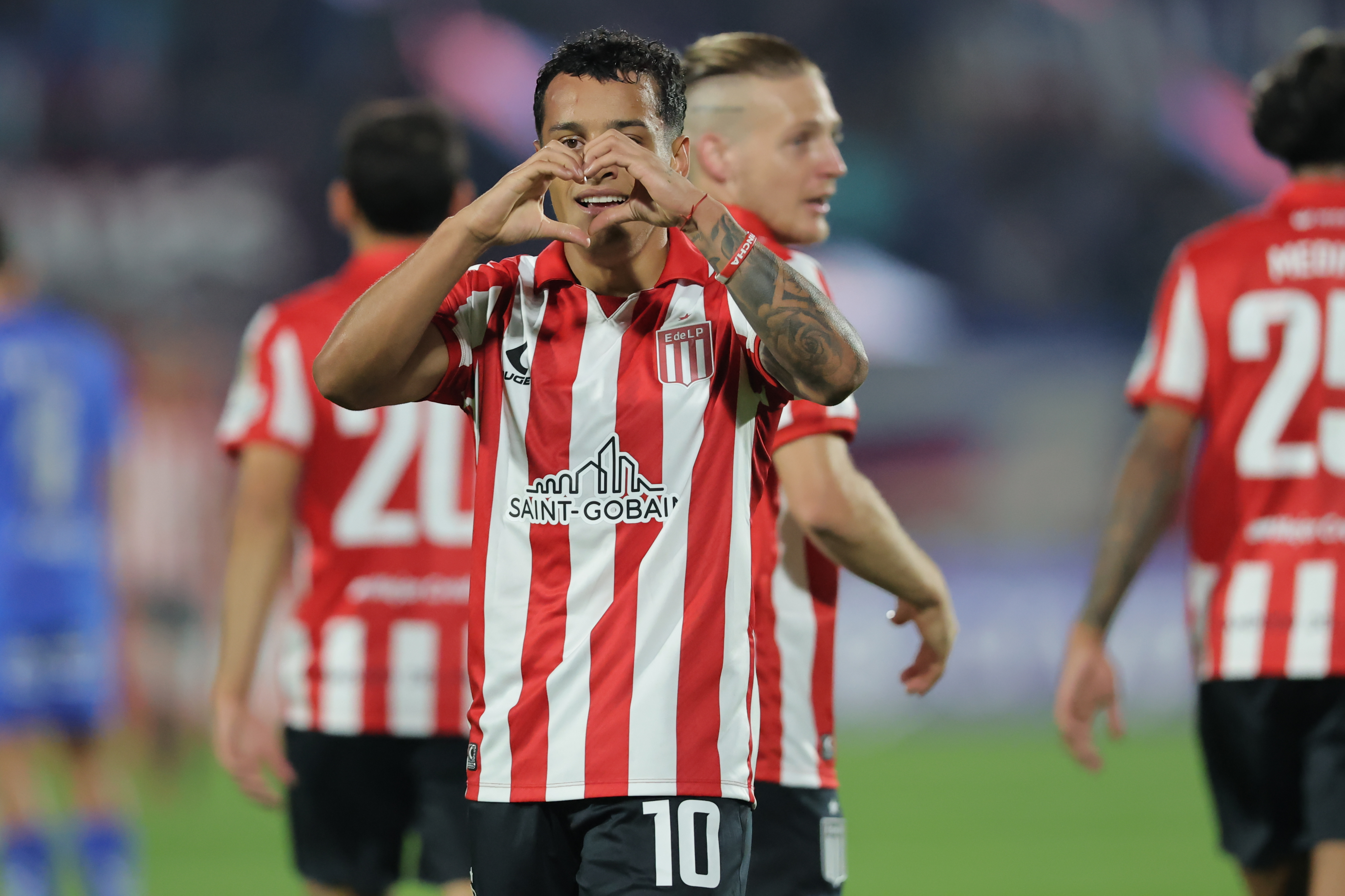 019A8601 Santiago, Chile - May 3, 2025: Thiago Palacios from Estudiantes de La Plata cellebrates his score...